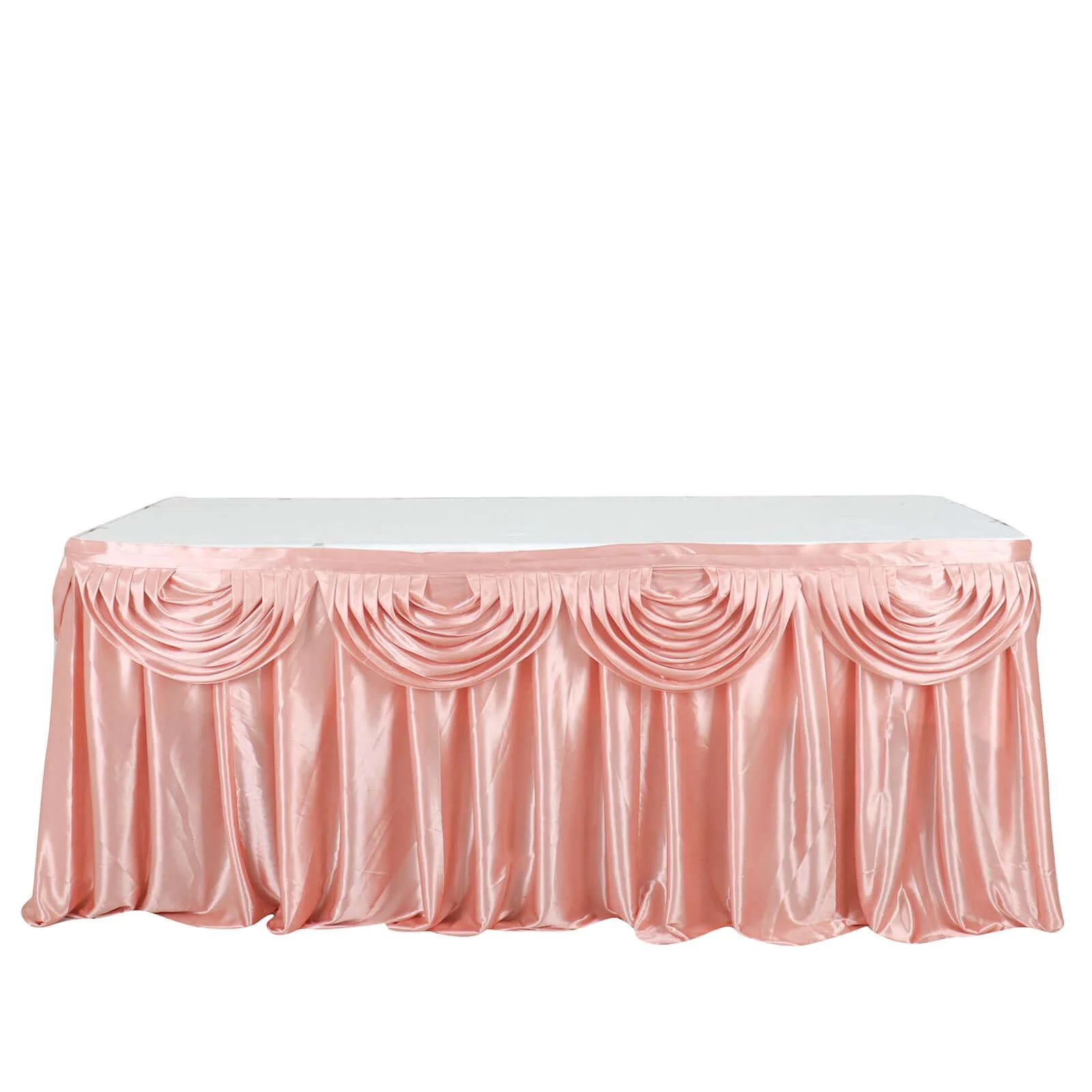 Satin Table Skirt 14ft Dusty Rose - Pleated Double Drape Table Cover - Image 7