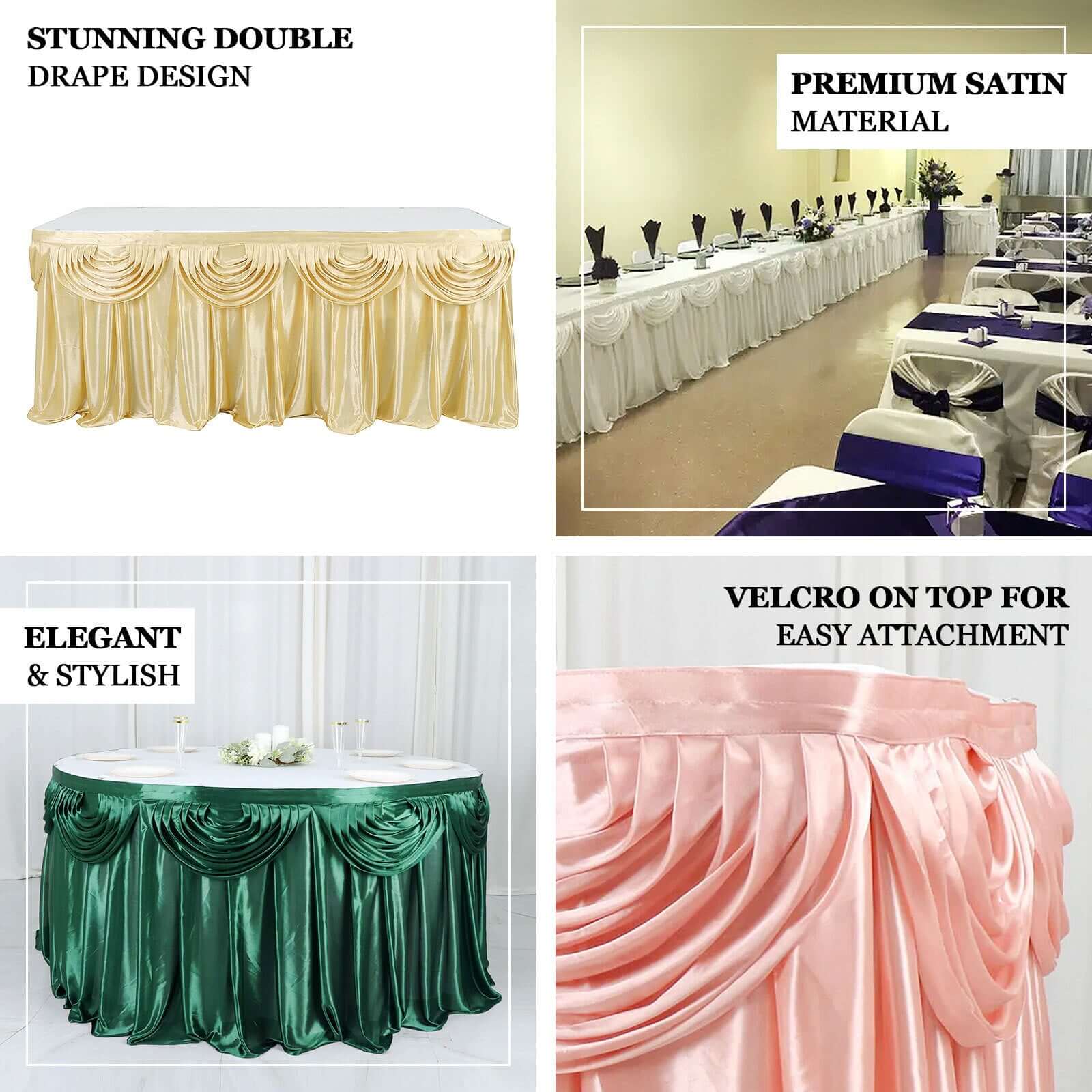 Satin Table Skirt 14ft Hunter Emerald Green - Pleated Double Drape Table Cover - Image 3