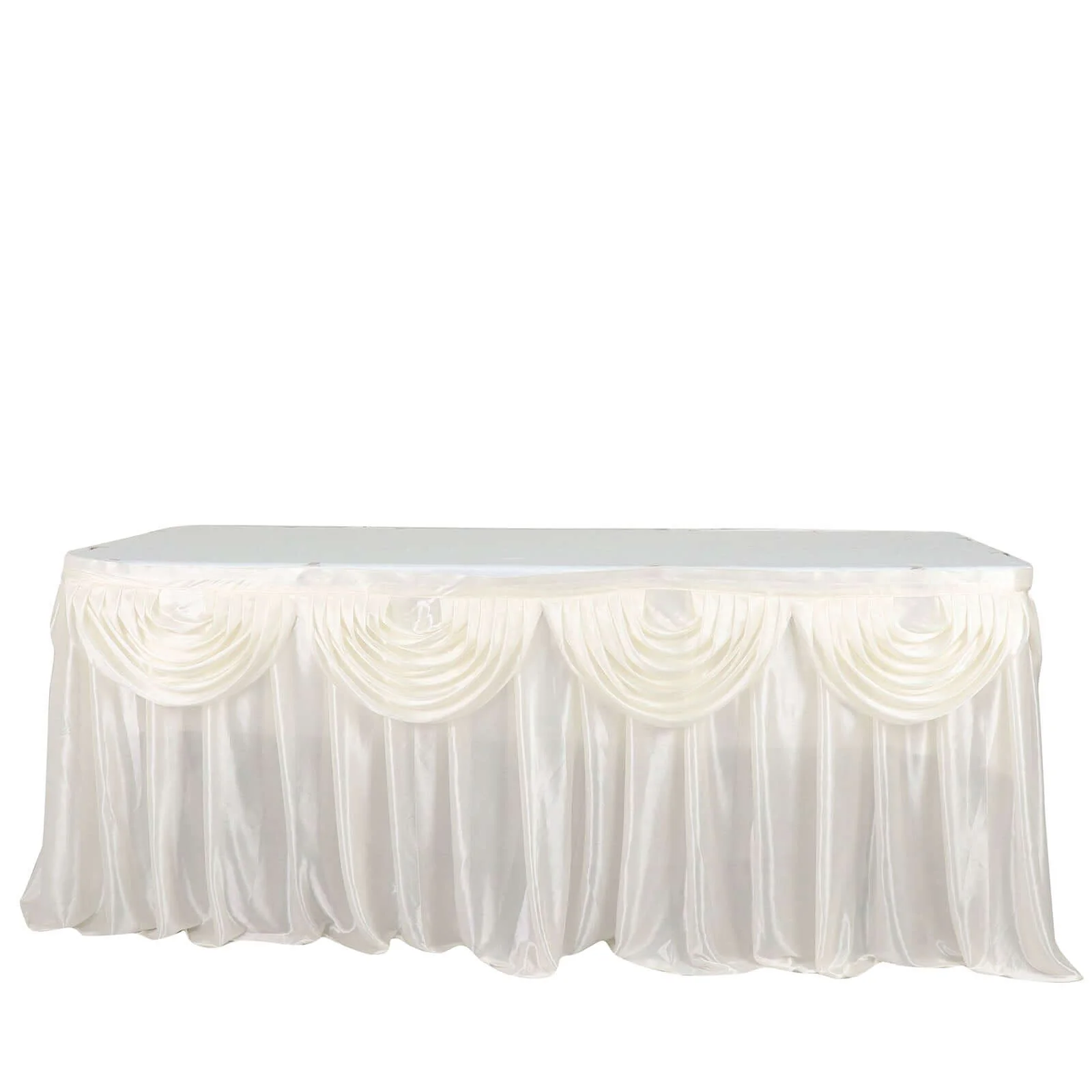 Satin Table Skirt 14ft Ivory - Pleated Double Drape Table Cover - Image 6