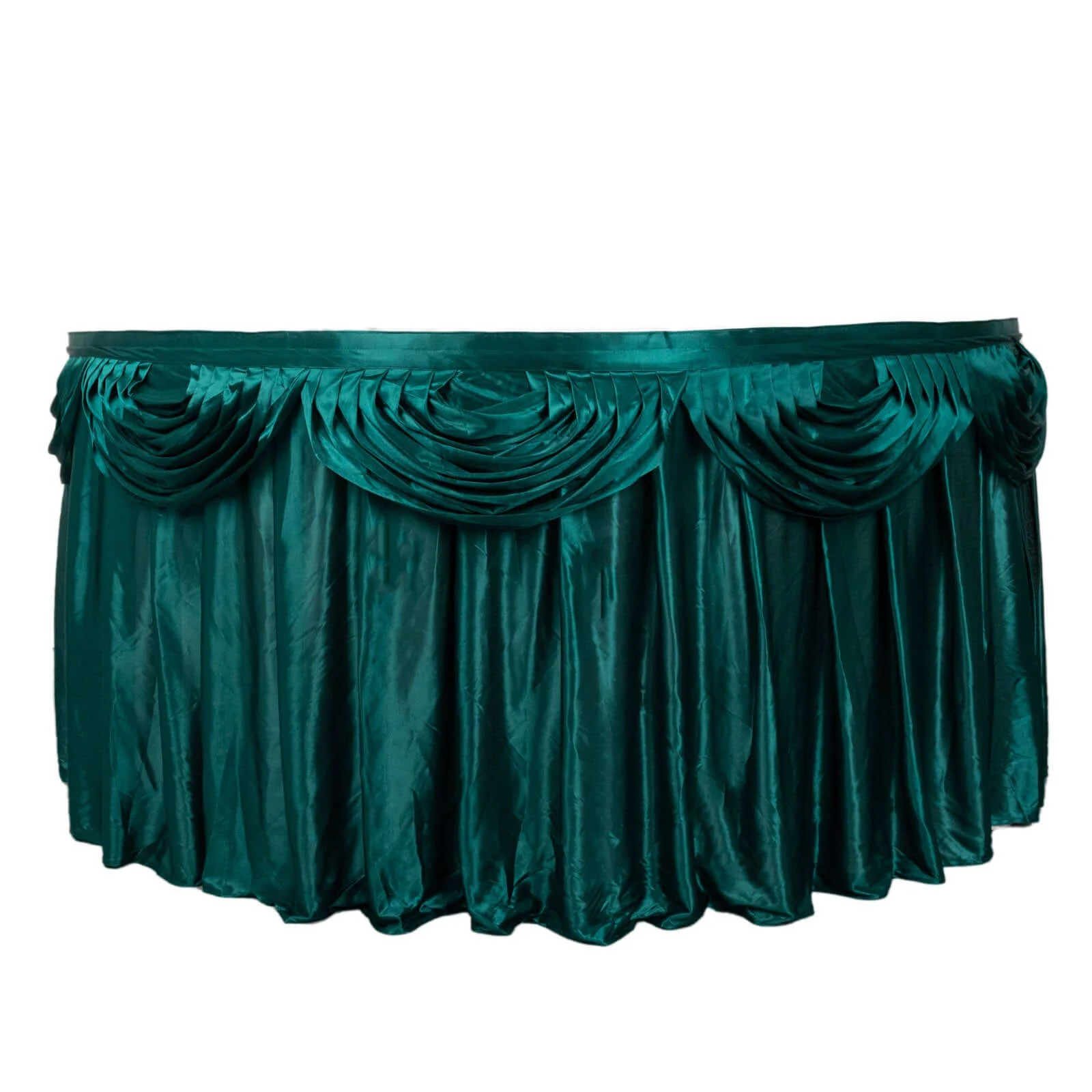 Satin Table Skirt 14ft Peacock Teal - Pleated Double Drape Table Cover - Image 6