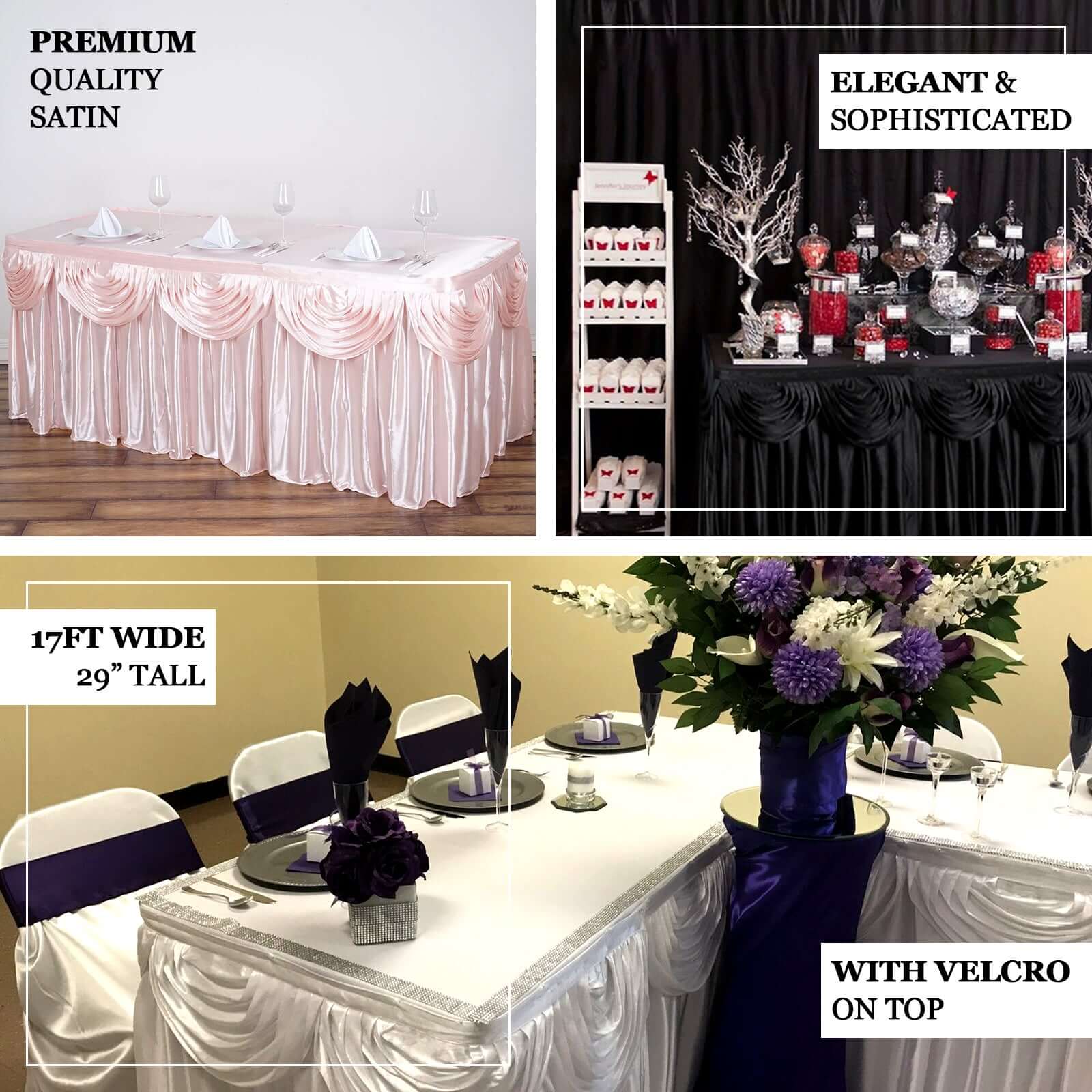 Satin Table Skirt 21ft White - Pleated Double Drape Design, Soft & Stylish for Events - Image 3