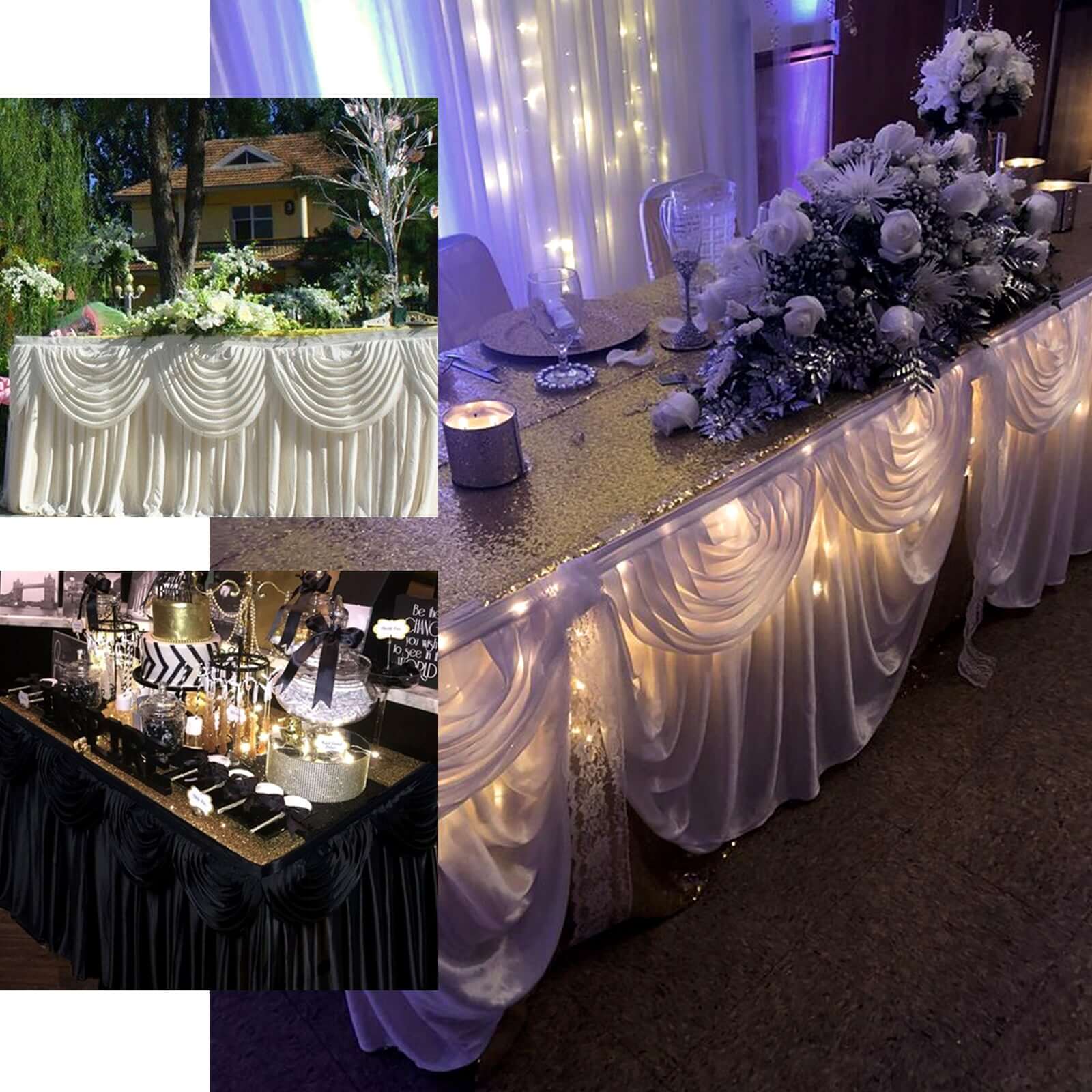 Satin Table Skirt 21ft White - Pleated Double Drape Design, Soft & Stylish for Events - Image 4