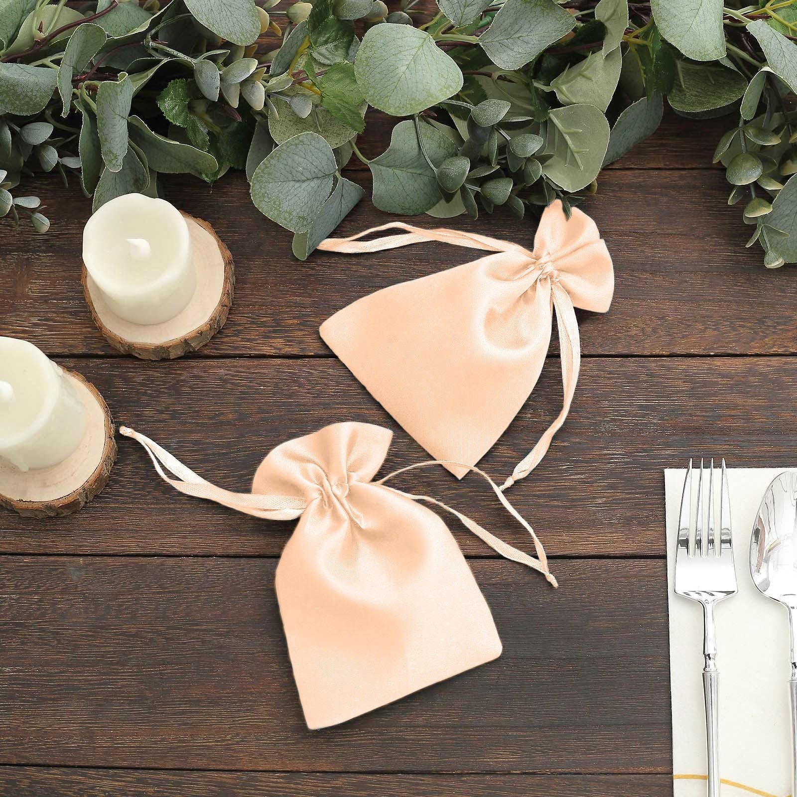 60 Pack Peach Satin Wedding Party Favor Bags, Drawstring Pouch Gift Bags 4"x6" - Image 8