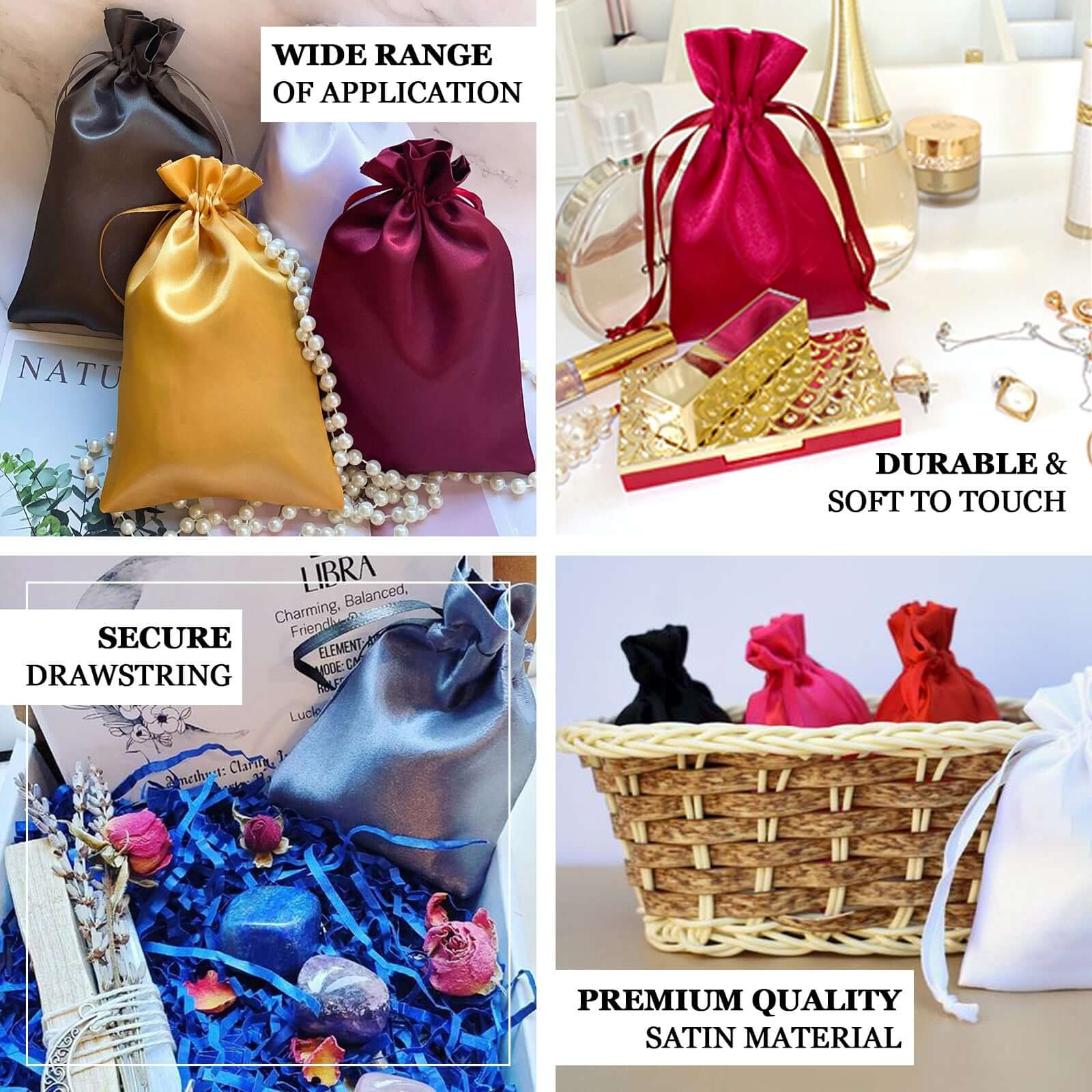 60 Pack Antique Gold Satin Drawstring Wedding Party Favor Gift Bags 5"x7" - Image 4