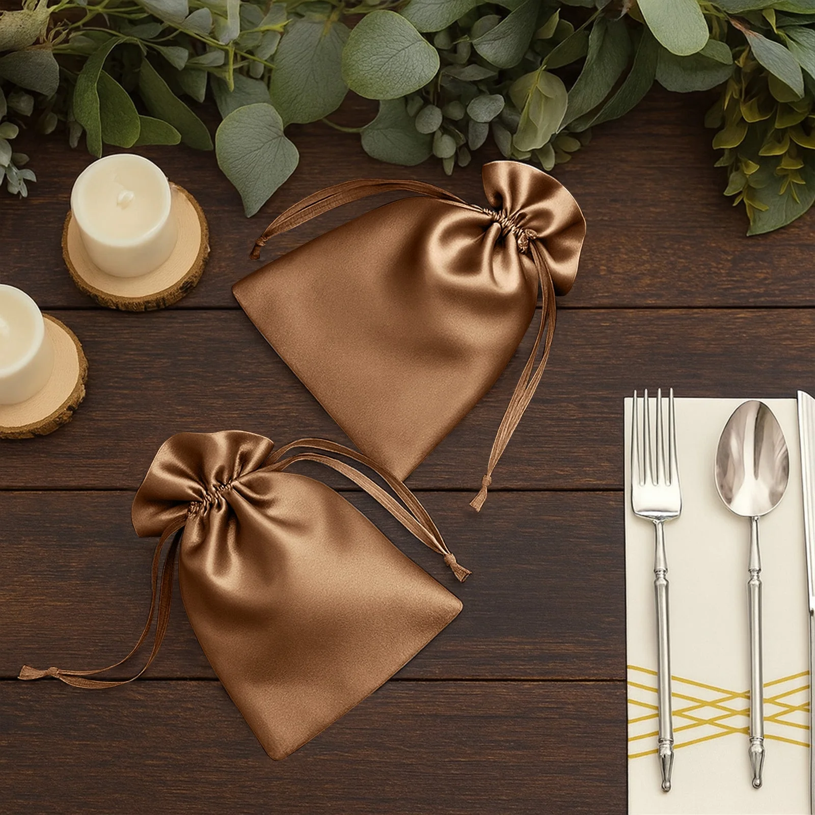 60 Pack Antique Gold Satin Drawstring Wedding Party Favor Gift Bags 5"x7" - Image 7