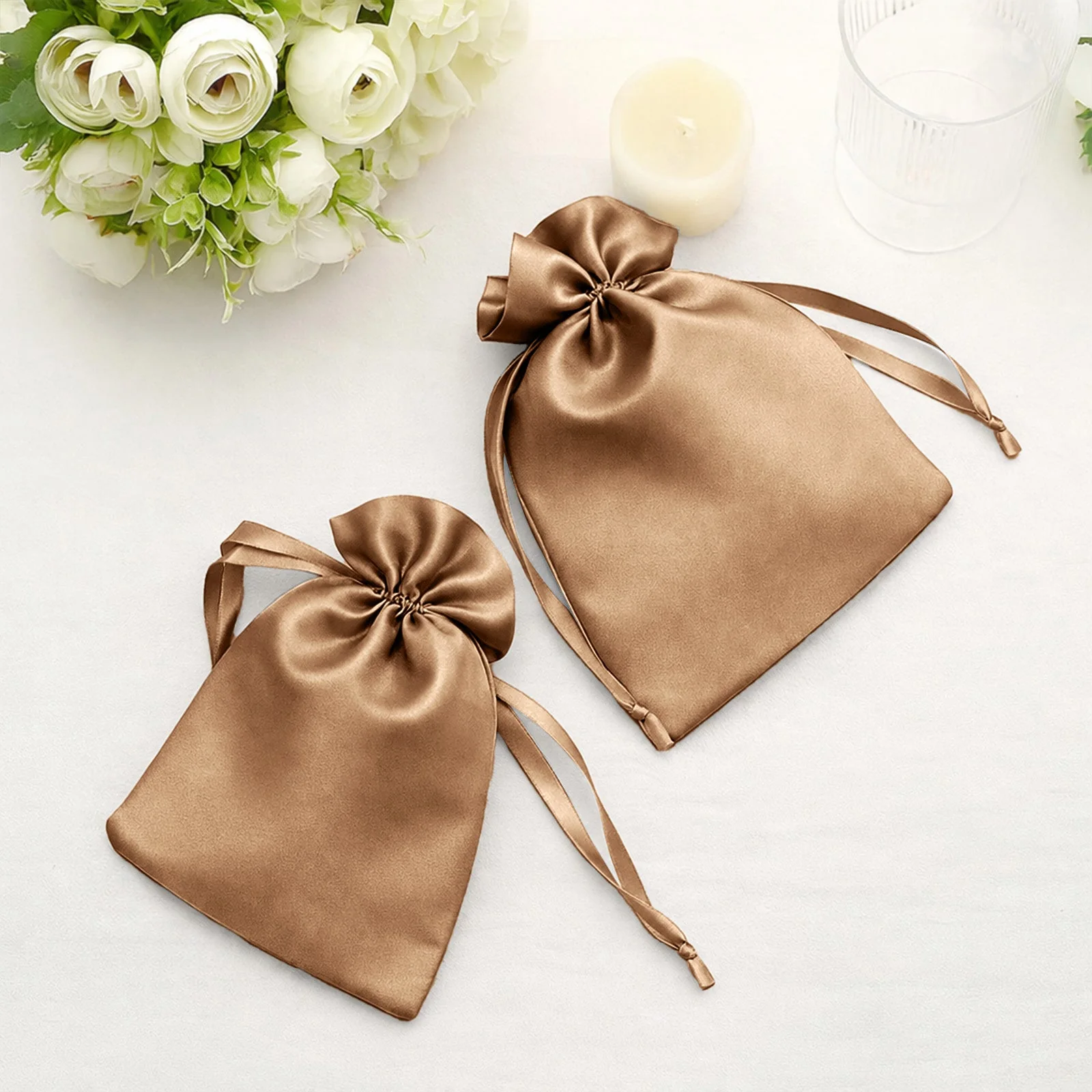 60 Pack Antique Gold Satin Drawstring Wedding Party Favor Gift Bags 5"x7" - Image 8
