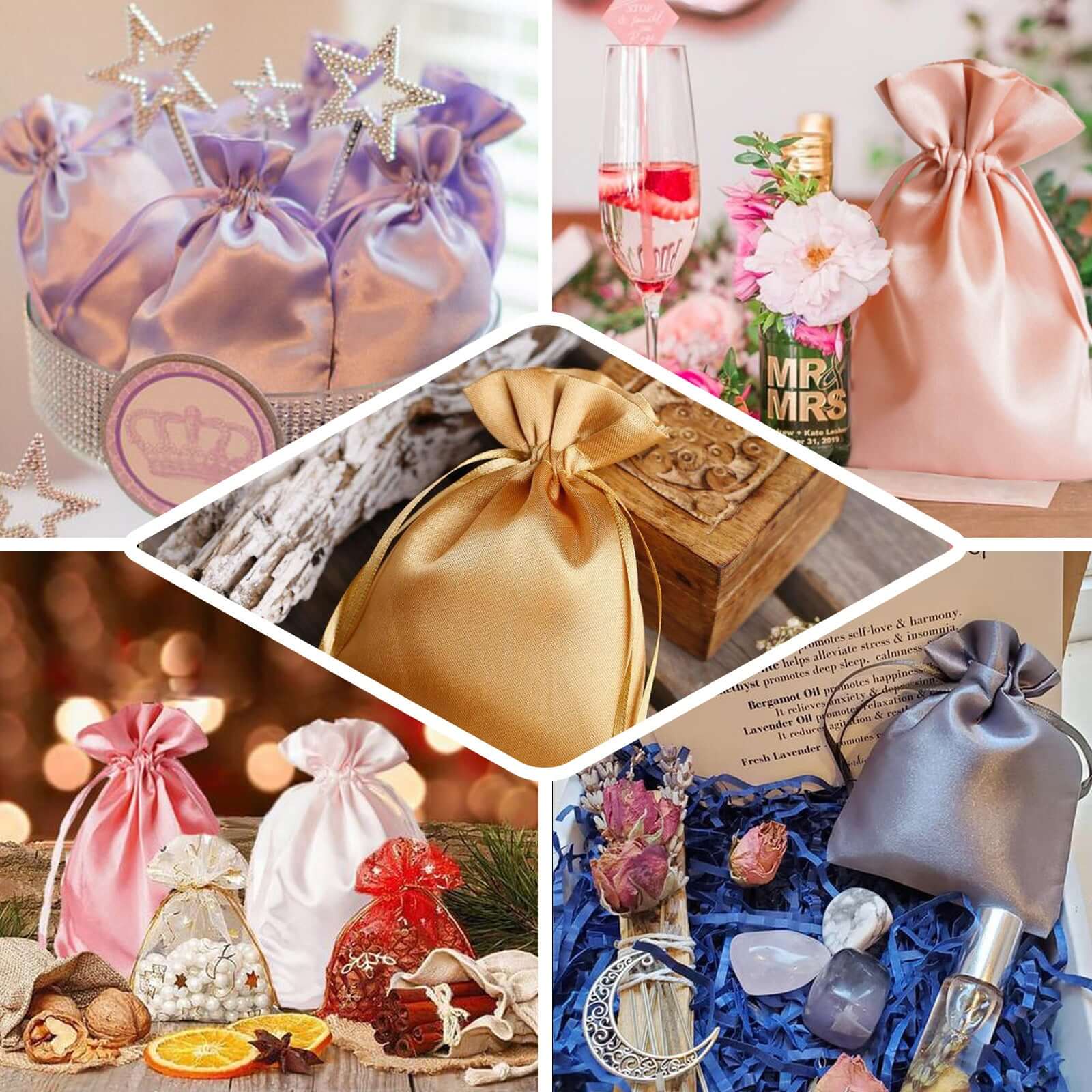 60 Pack Beige Satin Drawstring Wedding Party Favor Gift Bags 5"x7" - Image 3