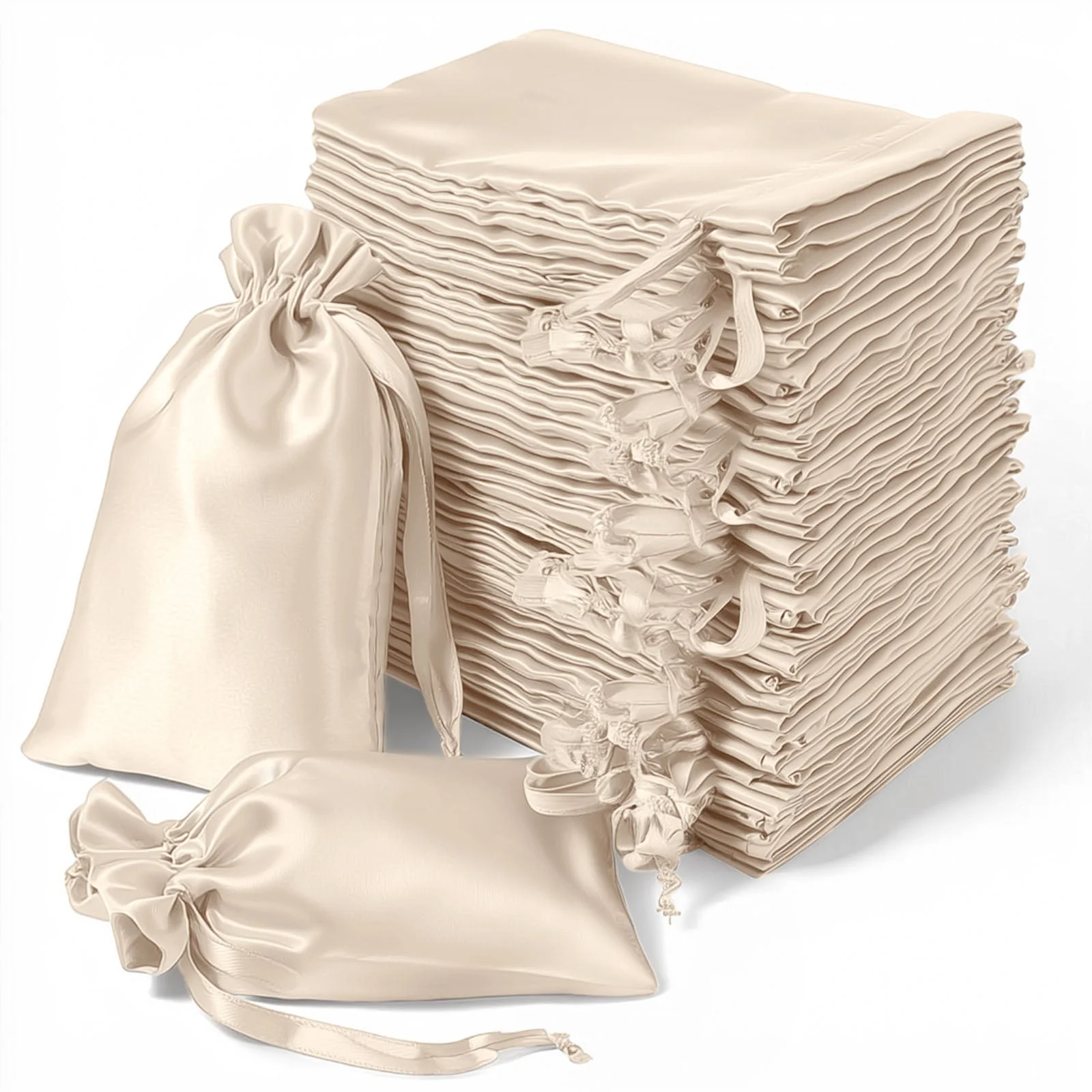 60 Pack Beige Satin Drawstring Wedding Party Favor Gift Bags 5"x7" - Image 4