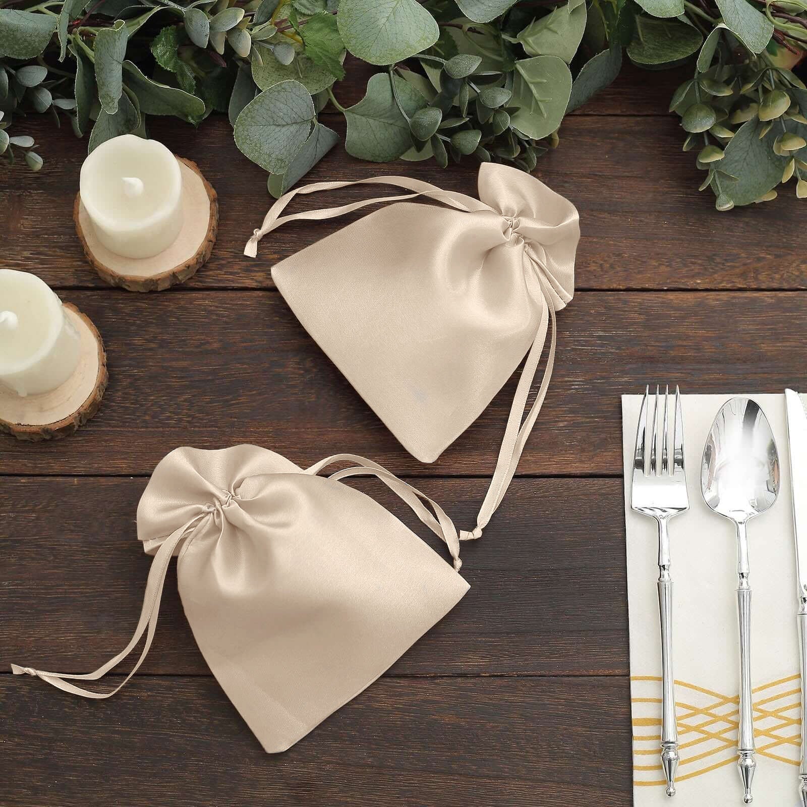 60 Pack Beige Satin Drawstring Wedding Party Favor Gift Bags 5"x7" - Image 5