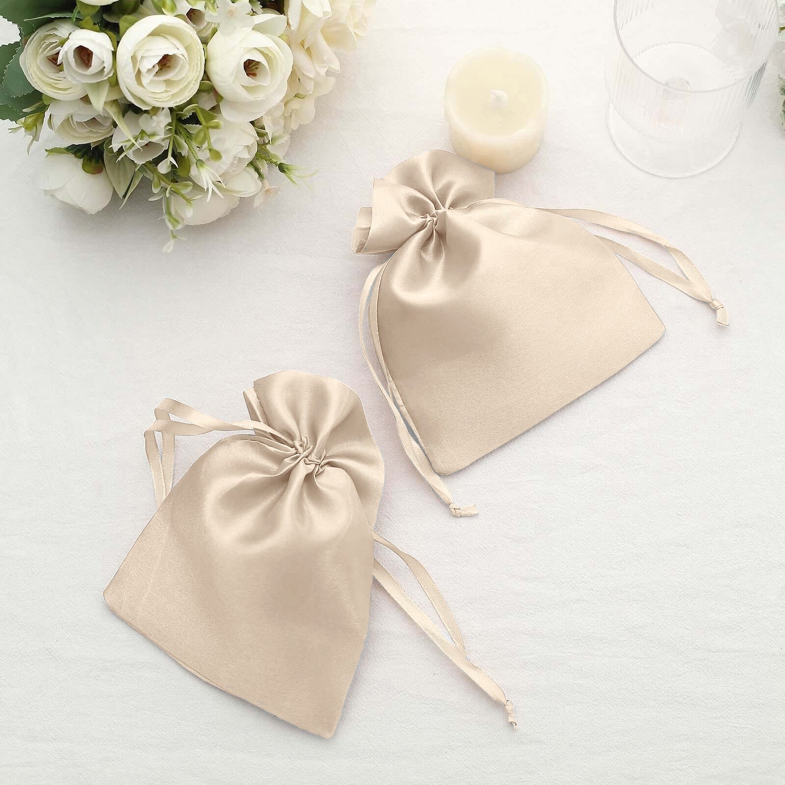 60 Pack Beige Satin Drawstring Wedding Party Favor Gift Bags 5"x7" - Image 7