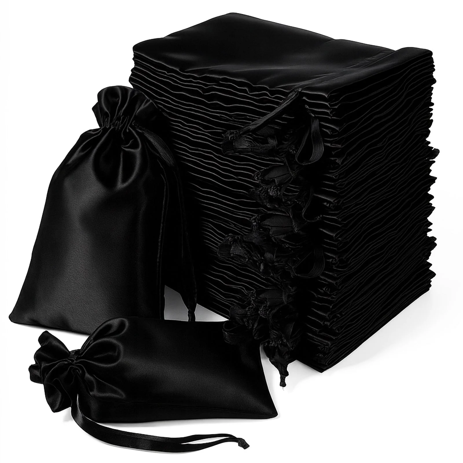 60 Pack Black Satin Drawstring Wedding Party Favor Gift Bags 5"x7" - Image 5