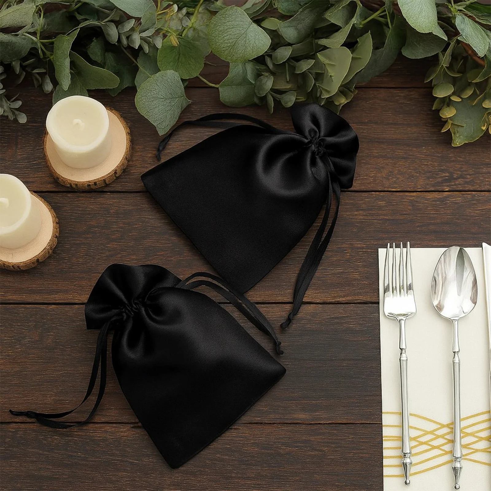 60 Pack Black Satin Drawstring Wedding Party Favor Gift Bags 5"x7" - Image 6