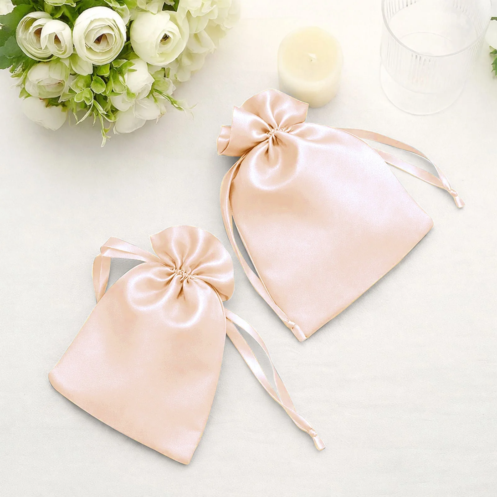 60 Pack Peach Satin Drawstring Wedding Party Favor Gift Bags 5"x7" - Image 8