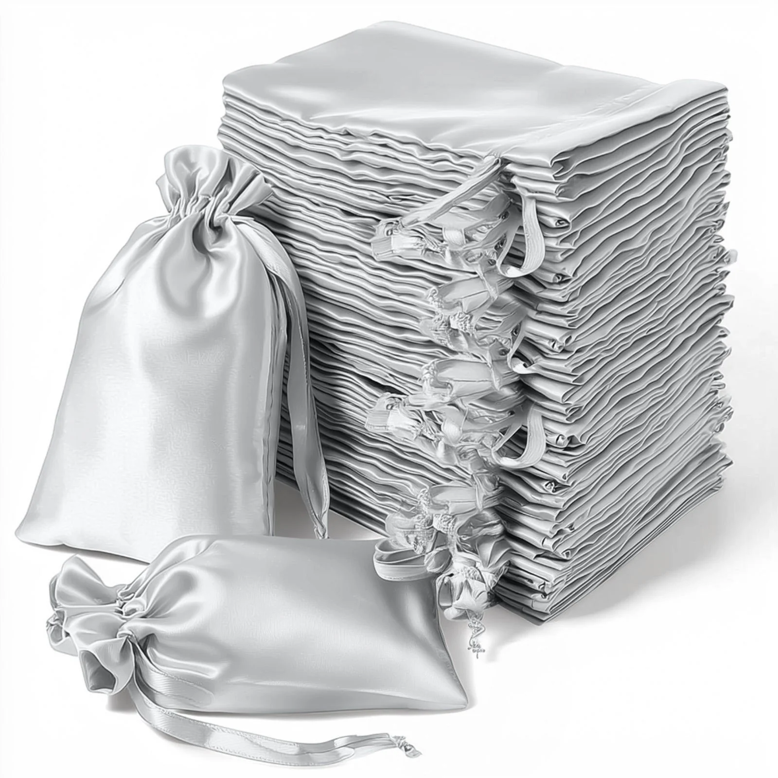 60 Pack Silver Satin Drawstring Wedding Party Favor Gift Bags 5"x7" - Image 5