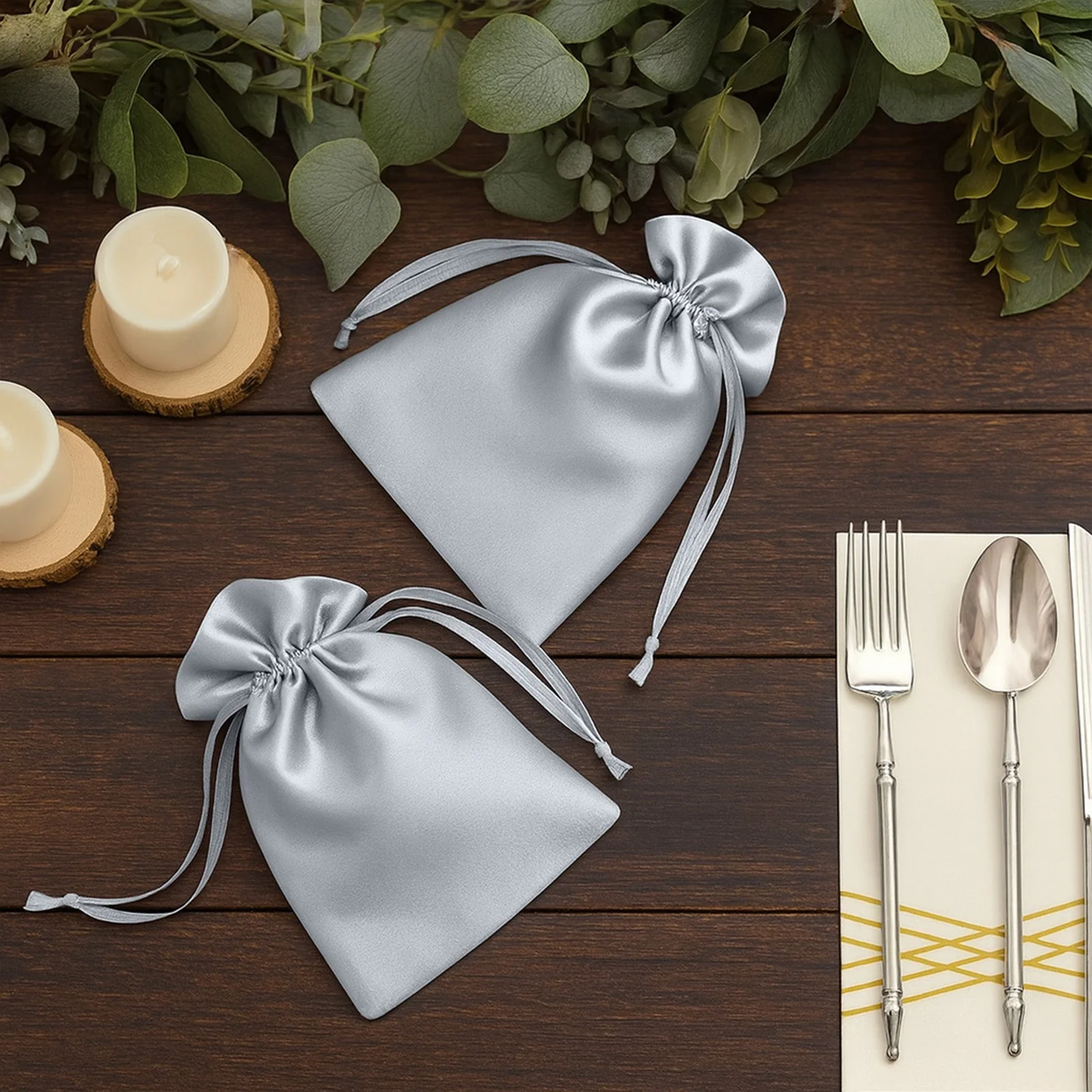 60 Pack Silver Satin Drawstring Wedding Party Favor Gift Bags 5"x7" - Image 6