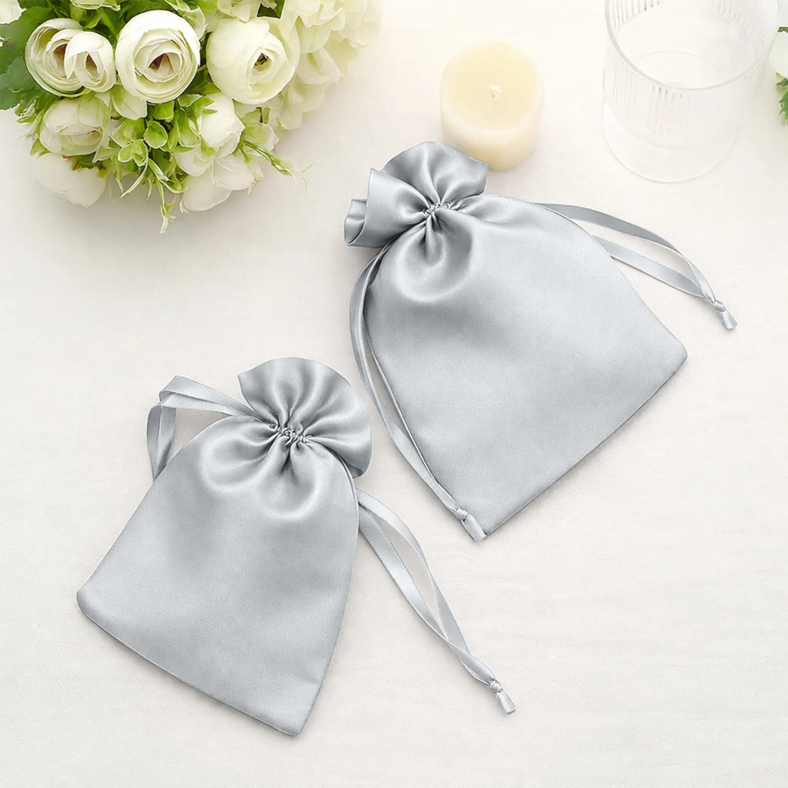 60 Pack Silver Satin Drawstring Wedding Party Favor Gift Bags 5"x7" - Image 7