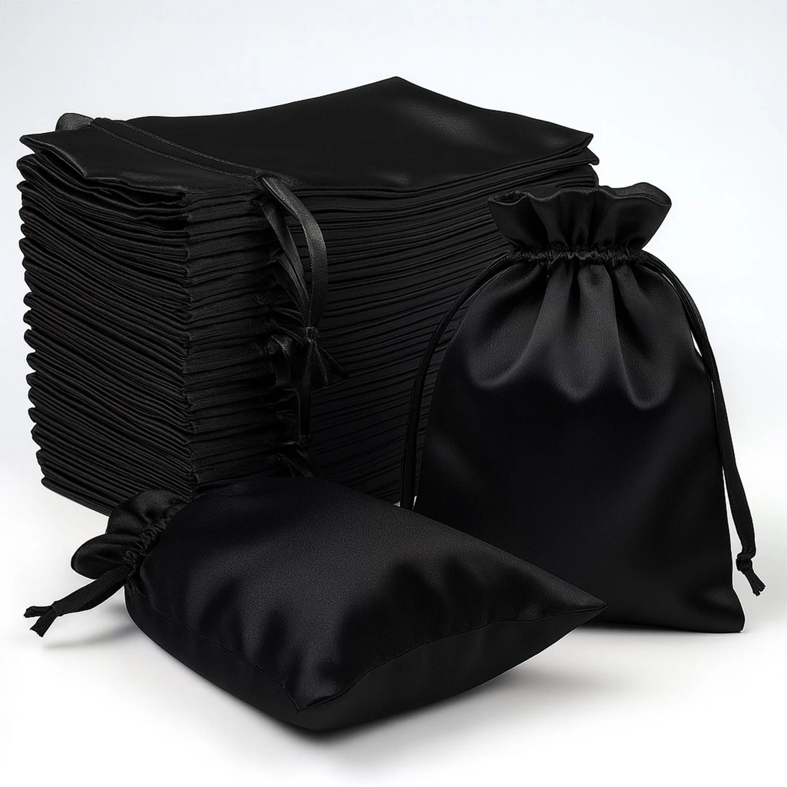 60 Pack Black Satin Wedding Party Favor Bags, Drawstring Pouch Gift Bags 4"x6" - Image 5