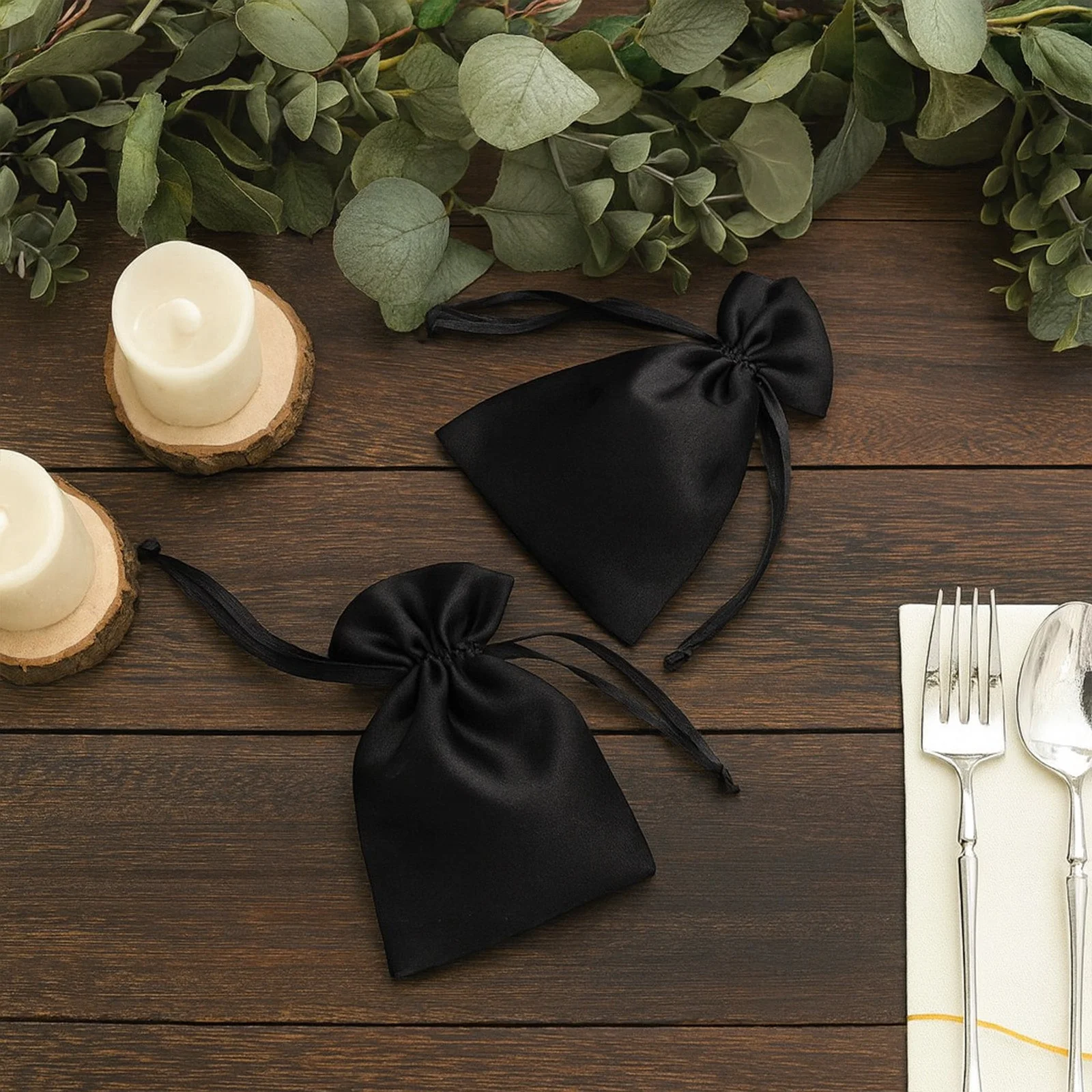 60 Pack Black Satin Wedding Party Favor Bags, Drawstring Pouch Gift Bags 4"x6" - Image 7