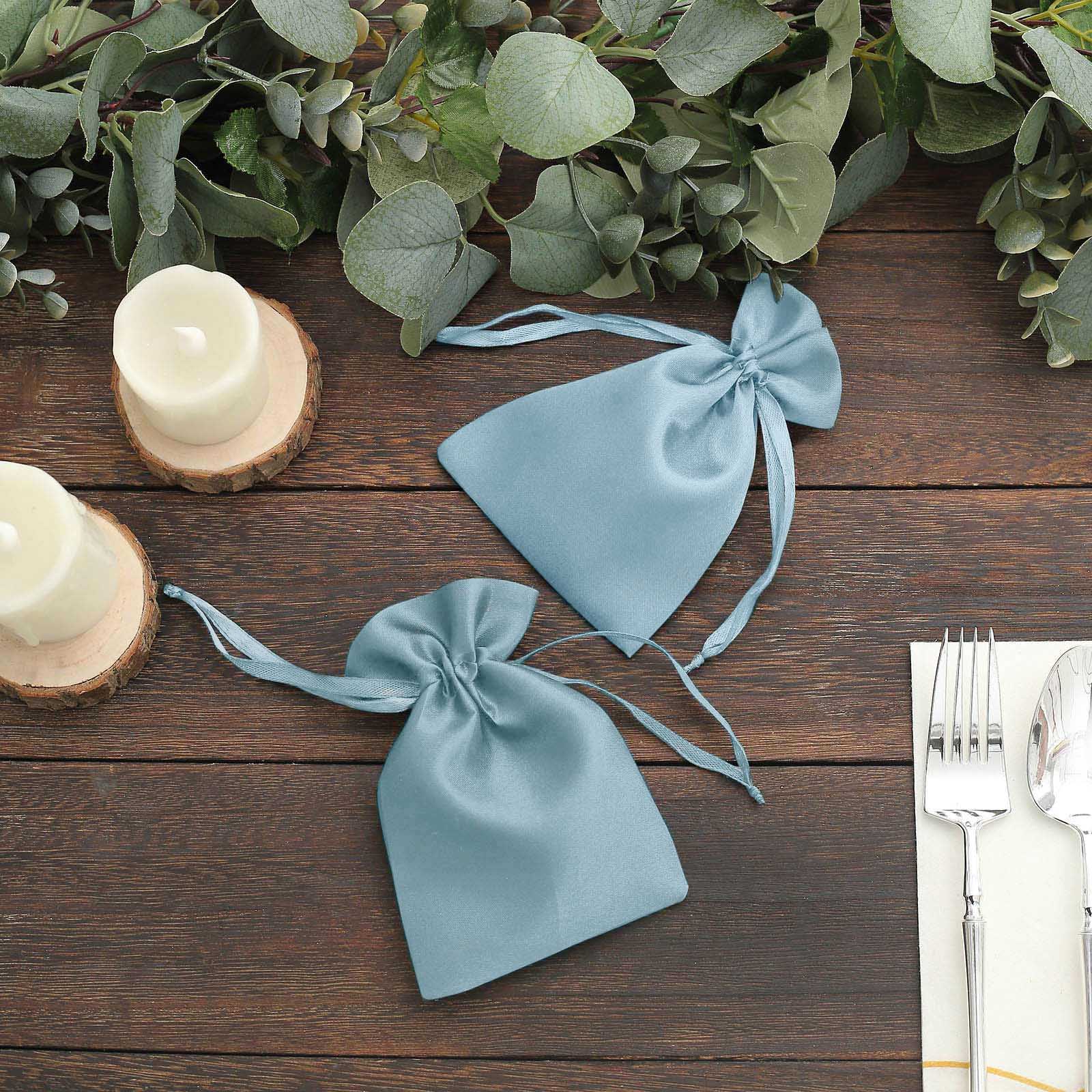 60 Pack Dusty Blue Satin Wedding Party Favor Bags, Drawstring Pouch Gift Bags 4"x6" - Image 8