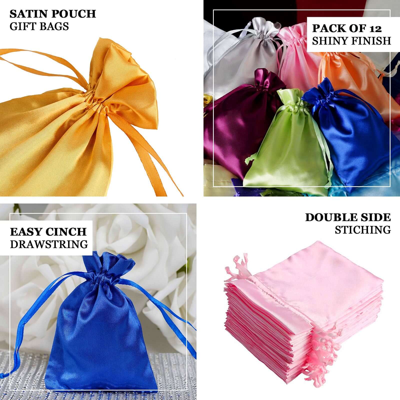 60 Pack Eggplant Satin Wedding Party Favor Bags, Drawstring Pouch Gift Bags 4"x6" - Image 4
