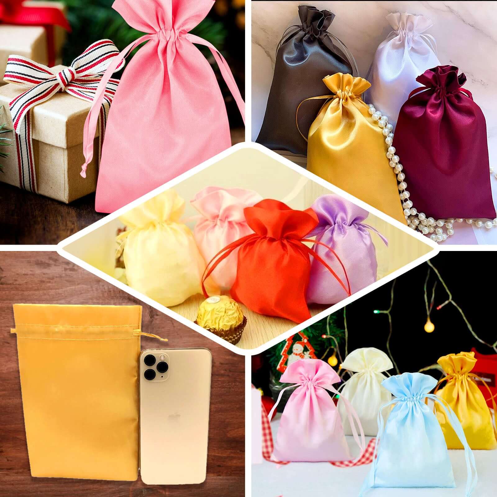 60 Pack Eggplant Satin Wedding Party Favor Bags, Drawstring Pouch Gift Bags 4"x6" - Image 5