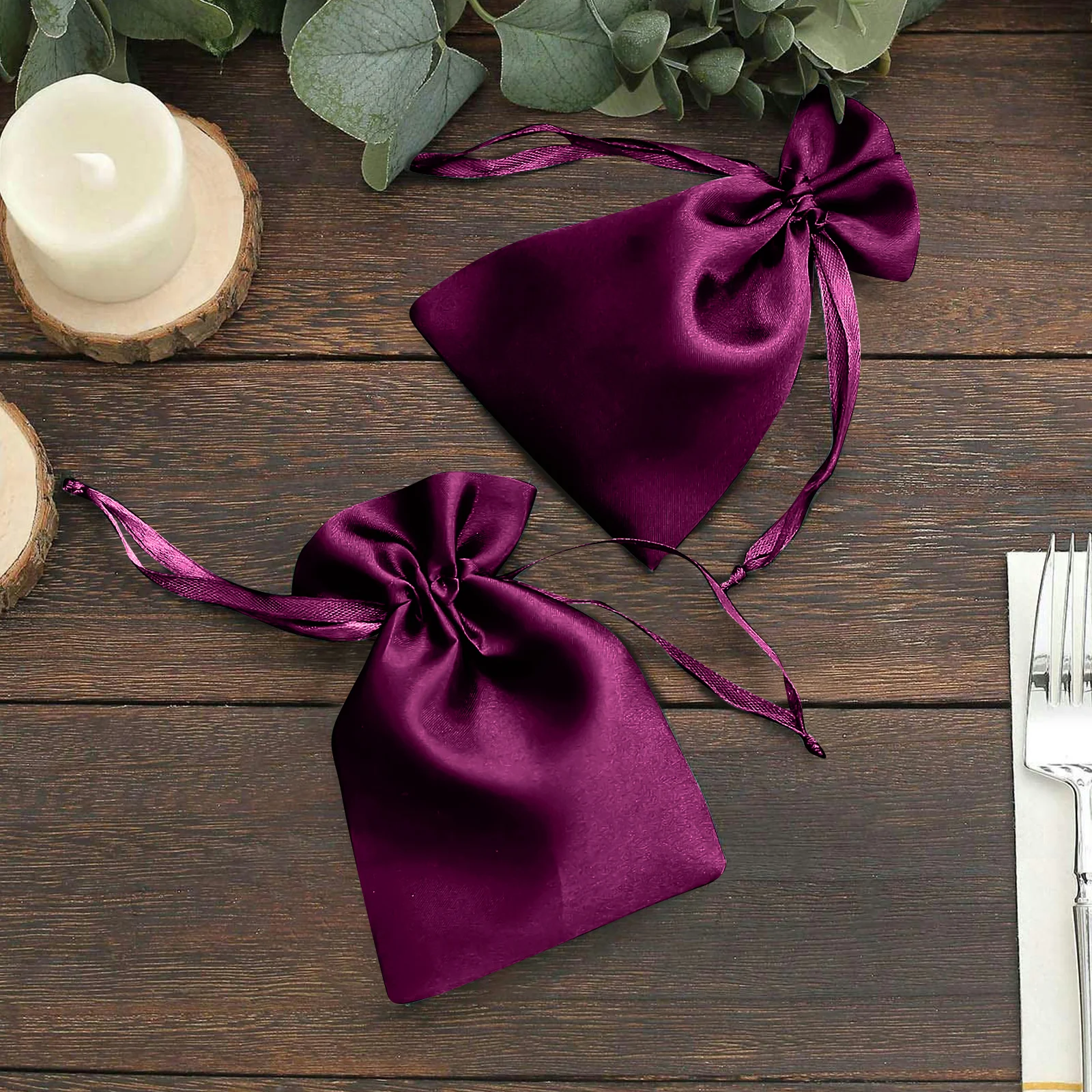 60 Pack Eggplant Satin Wedding Party Favor Bags, Drawstring Pouch Gift Bags 4"x6" - Image 7