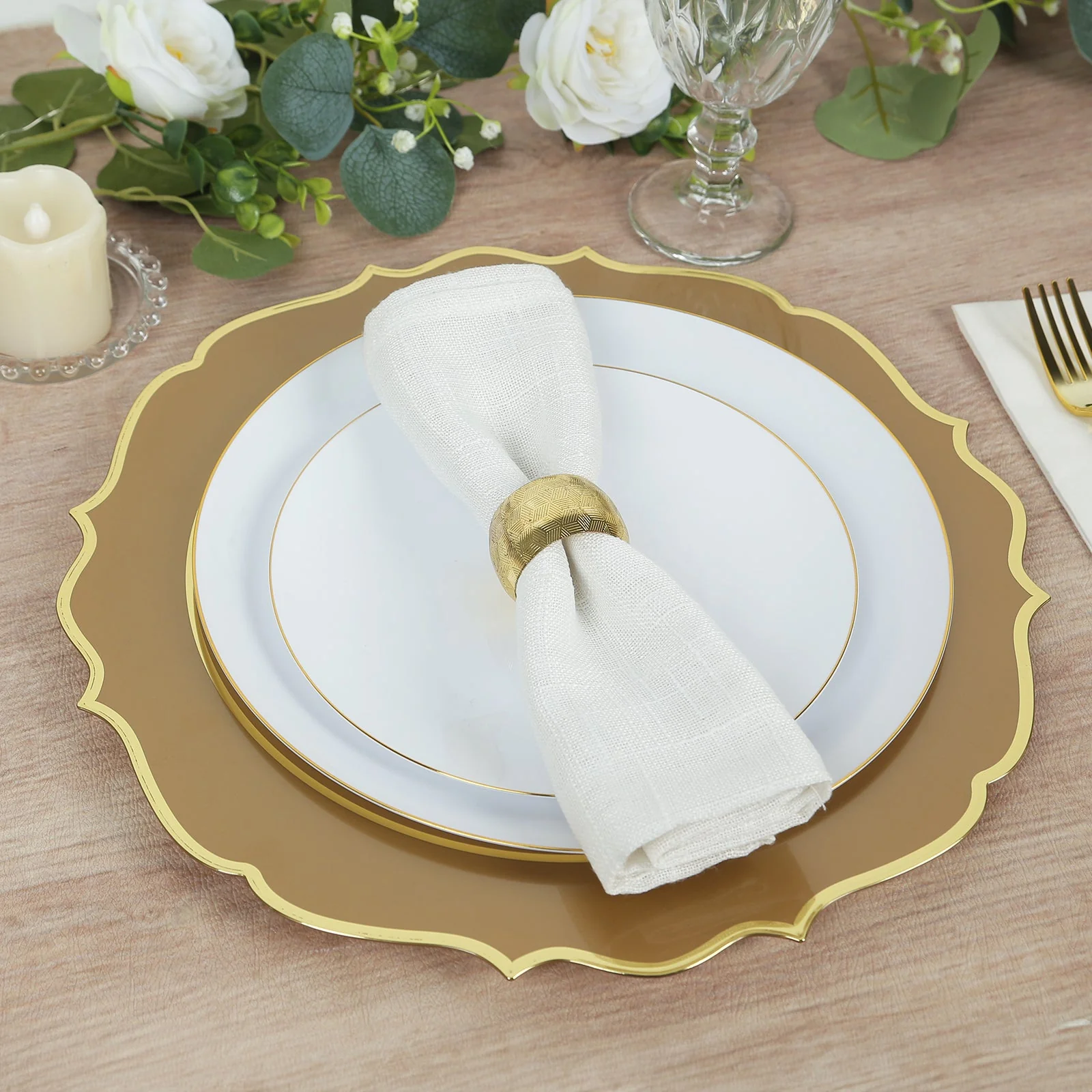 10-Pack Economy Plastic Charger Plates 13" Round Gold with Scalloped Rim - Decorative Dinner Party Serving Plates - Image 6