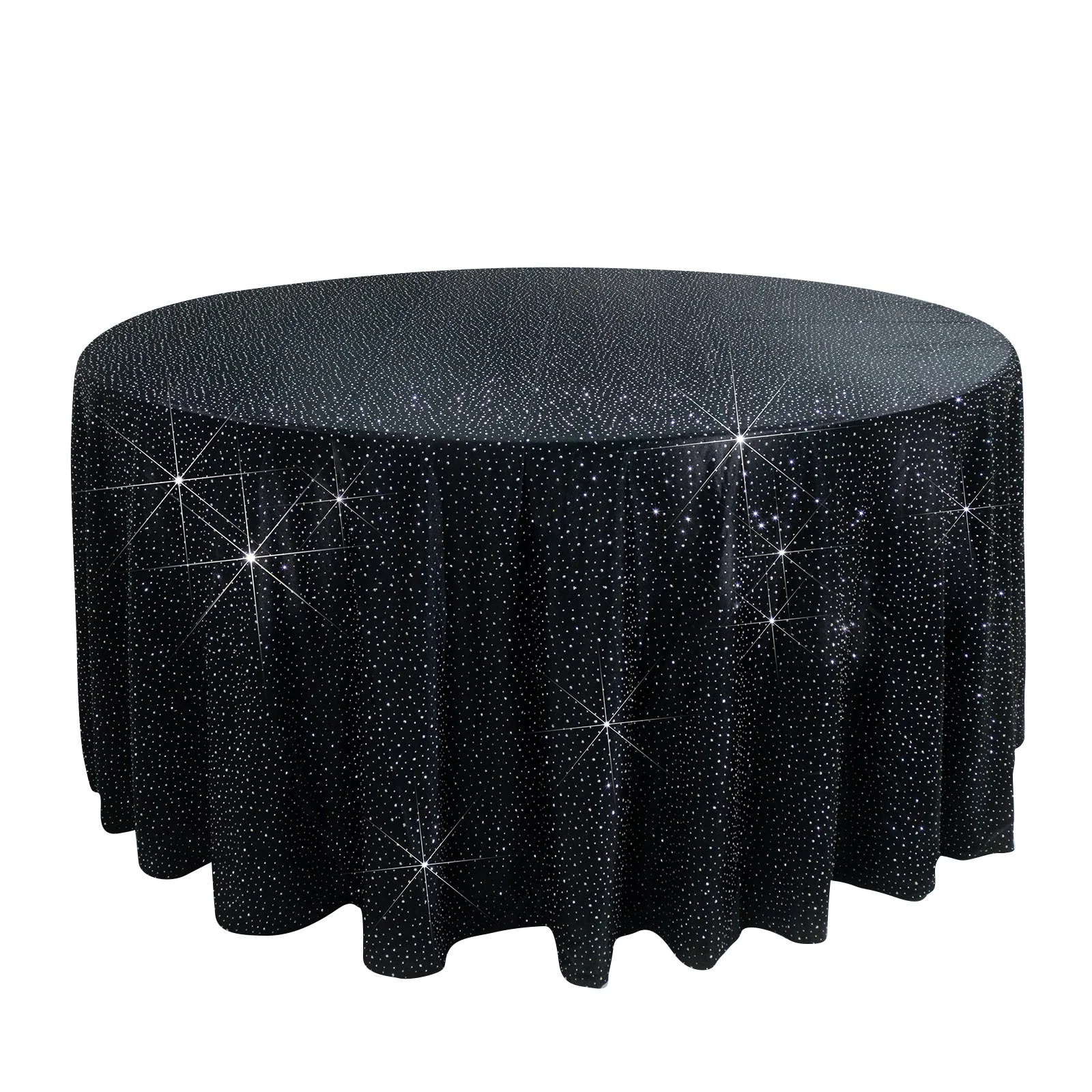 Scuba Round 120″ Black Tablecloth with Rhinestone Accents – Wrinkle-Free, Stain-Resistant & Seamless Luxury Event Cover - Image 2
