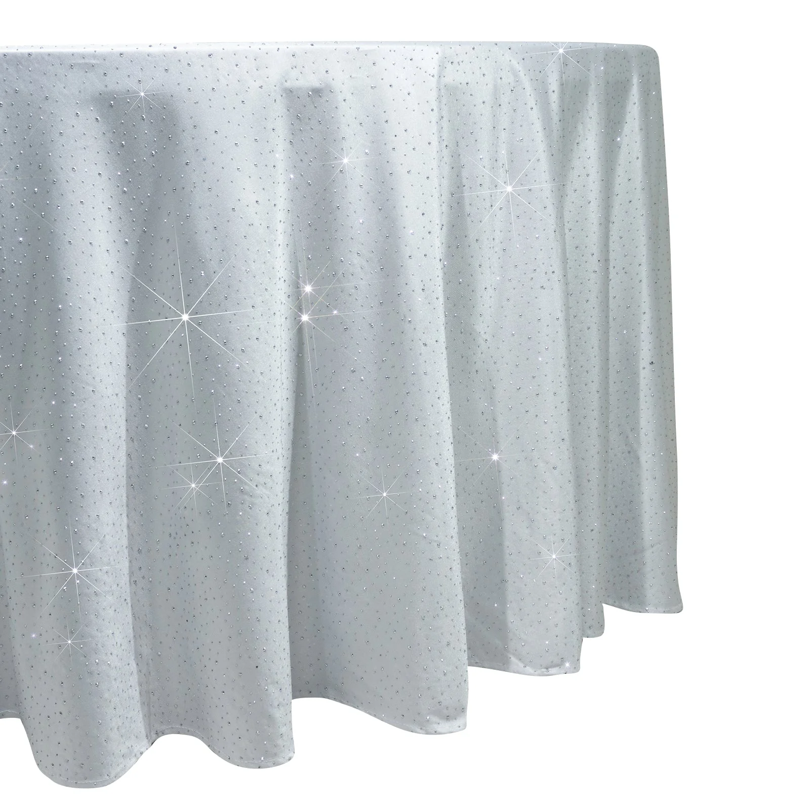 Scuba Round 120″ White Tablecloth with Rhinestone Accents – Wrinkle-Free, Stain-Resistant & Seamless Luxury Event Cover