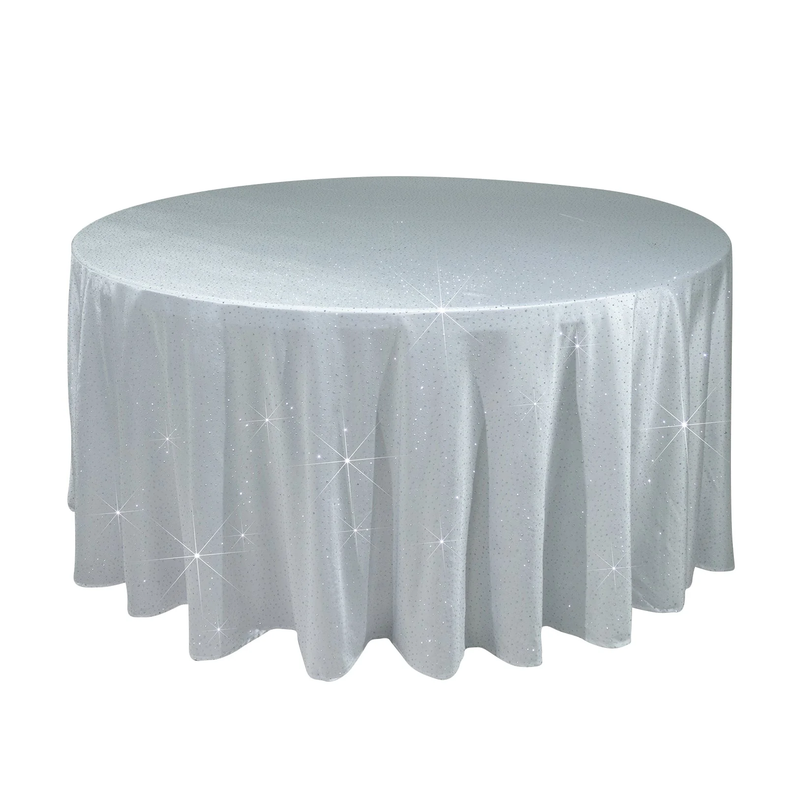 Scuba Round 120″ White Tablecloth with Rhinestone Accents – Wrinkle-Free, Stain-Resistant & Seamless Luxury Event Cover - Image 2