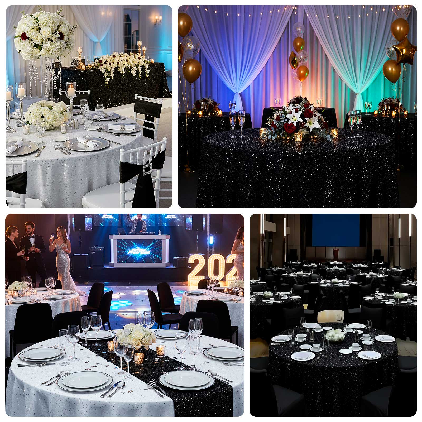 Scuba Round 132″ Black Tablecloth with Rhinestone Accents – Wrinkle-Free, Stain-Resistant & Seamless Luxury Event Cover - Image 4
