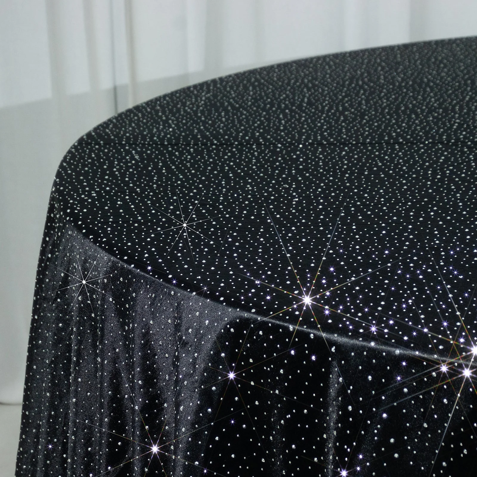Scuba Round 132″ Black Tablecloth with Rhinestone Accents – Wrinkle-Free, Stain-Resistant & Seamless Luxury Event Cover - Image 8