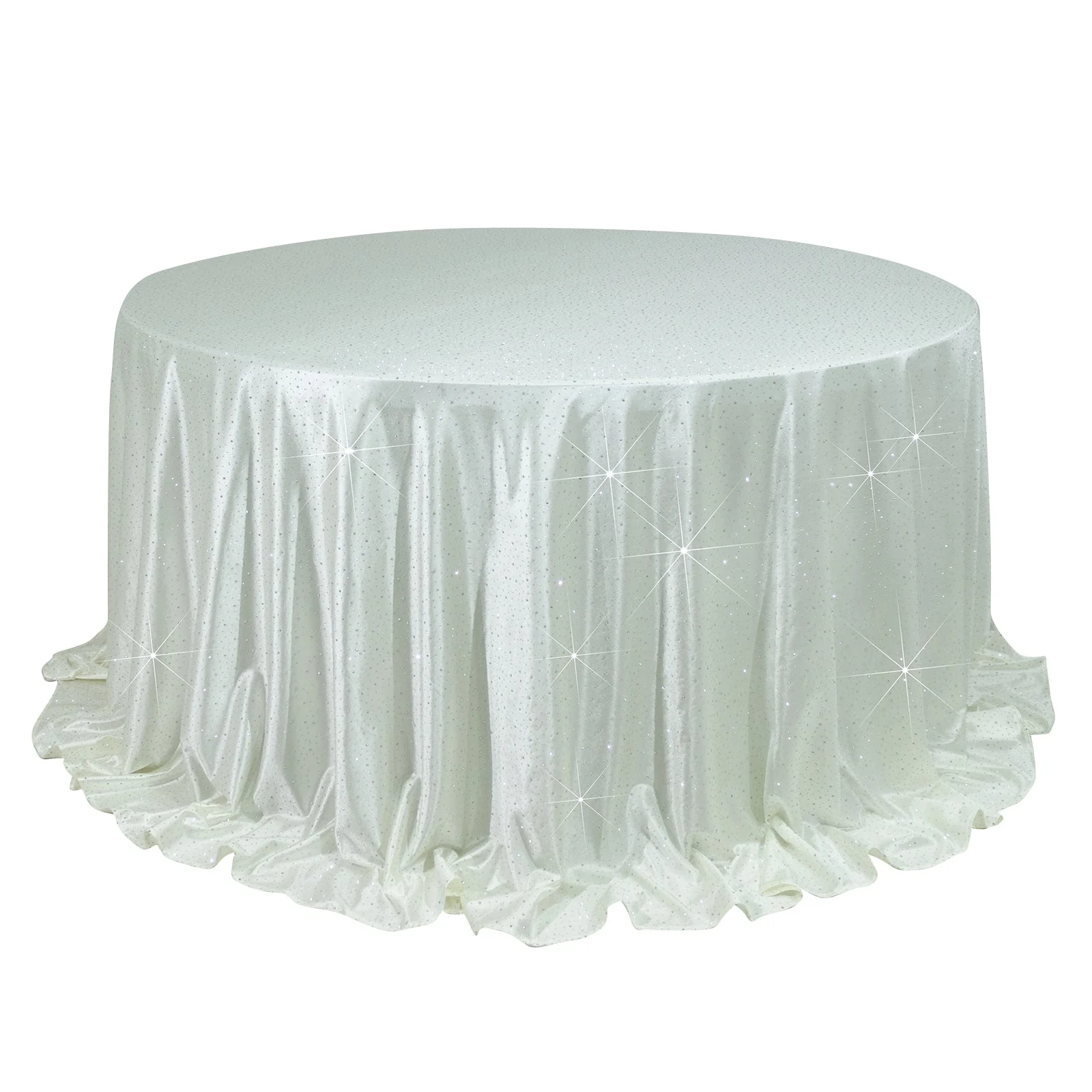 Scuba Round 132″ Pearl White Tablecloth with Rhinestone Accents – Wrinkle-Free, Stain-Resistant & Seamless Luxury Event Cover - Image 2