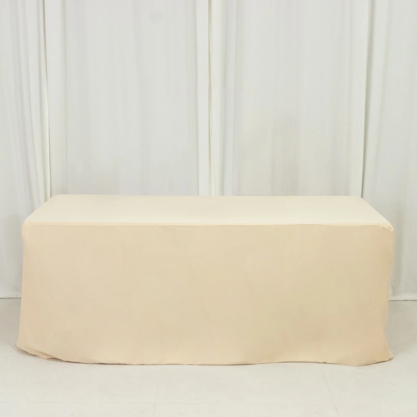 Scuba Rectangular Fitted Tablecloth 6ft Beige – Wrinkle-Free, Stain Resistant
