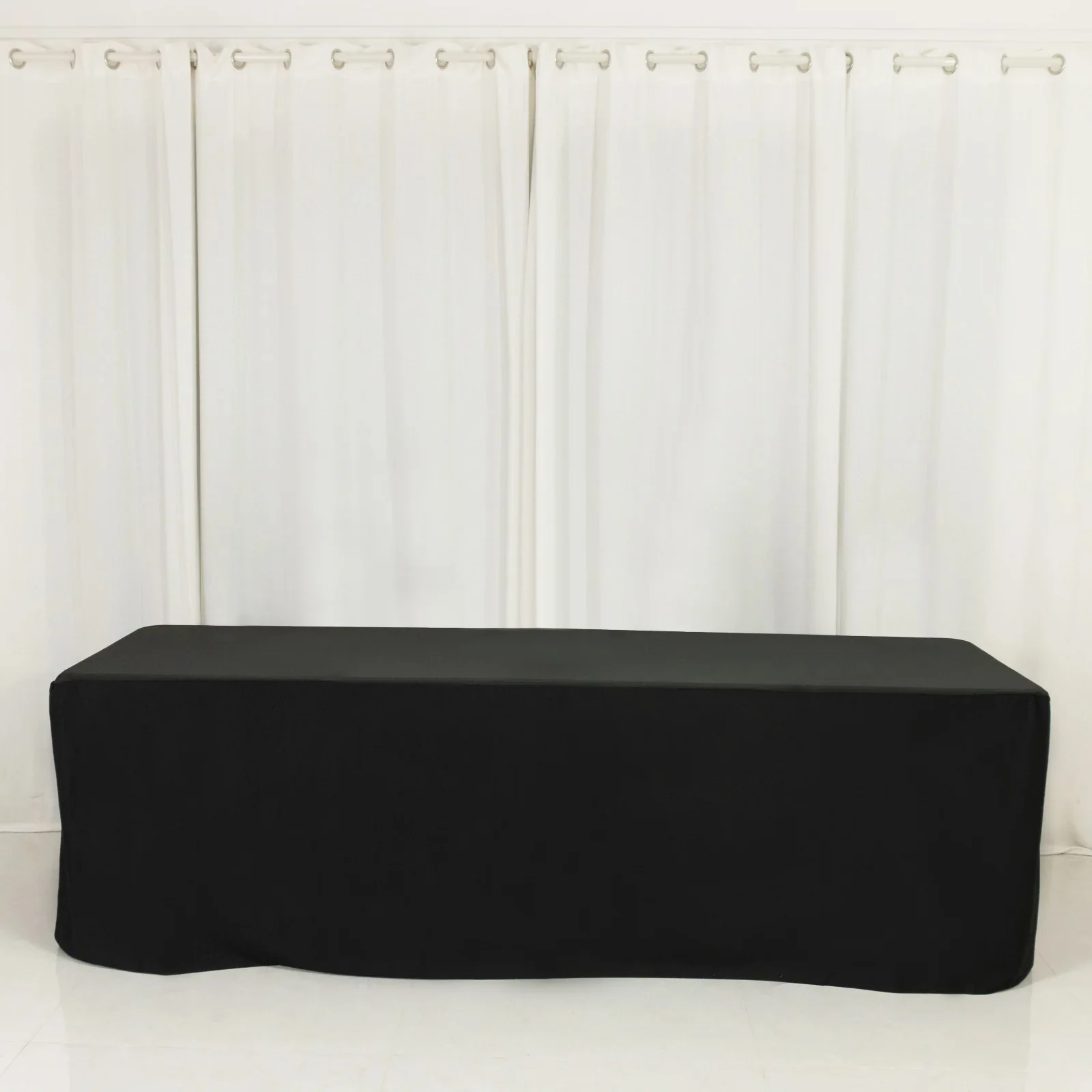 Scuba Rectangular Fitted Tablecloth 8ft Black – Wrinkle-Free, Stain Resistant