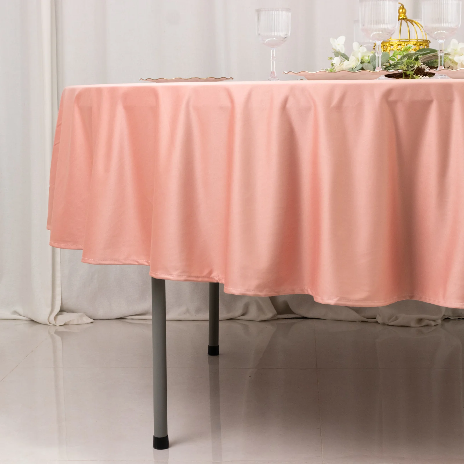 Scuba Round Tablecloth 90" Dusty Rose - Wrinkle Free Table Cover - Image 2