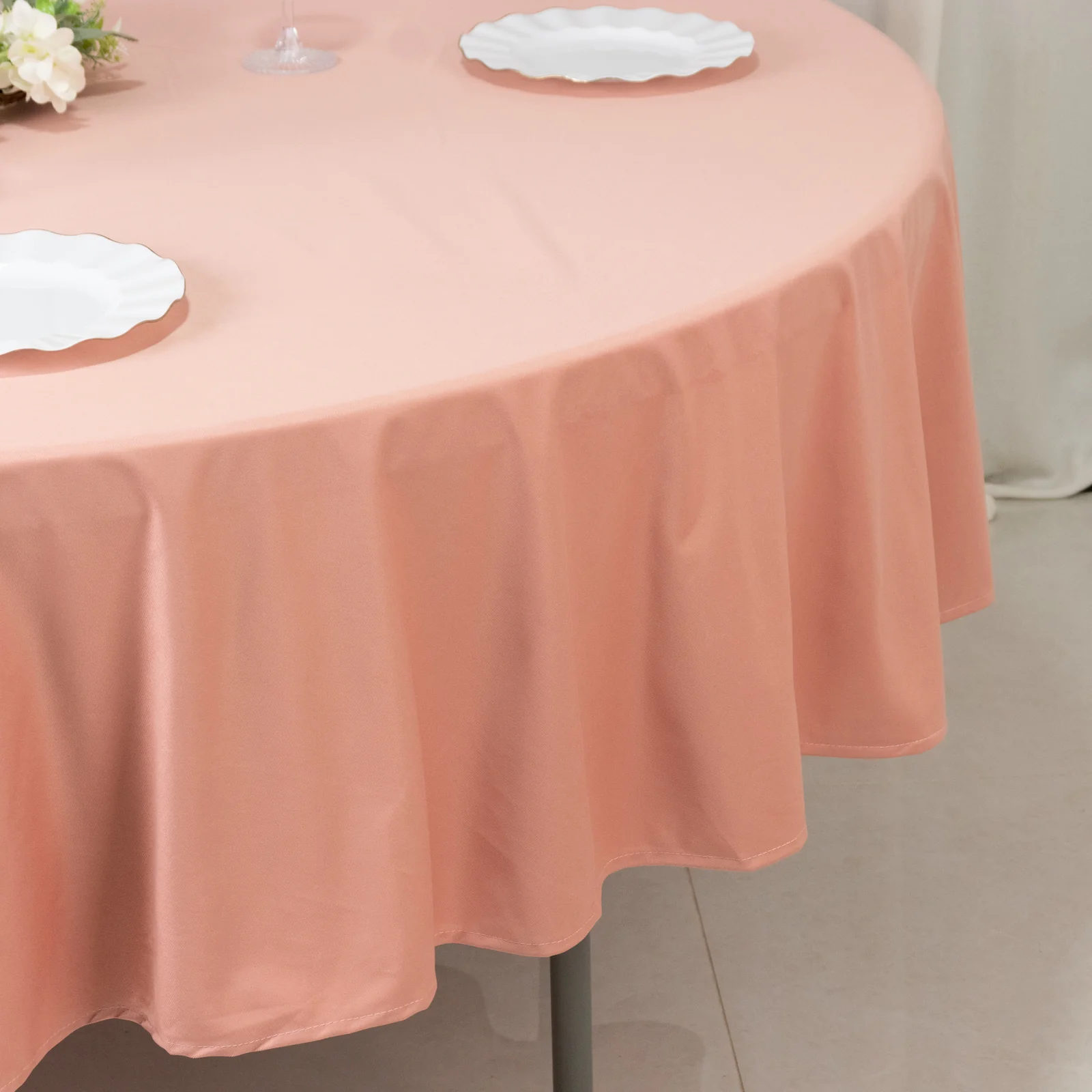 Scuba Round Tablecloth 90" Dusty Rose - Wrinkle Free Table Cover - Image 6