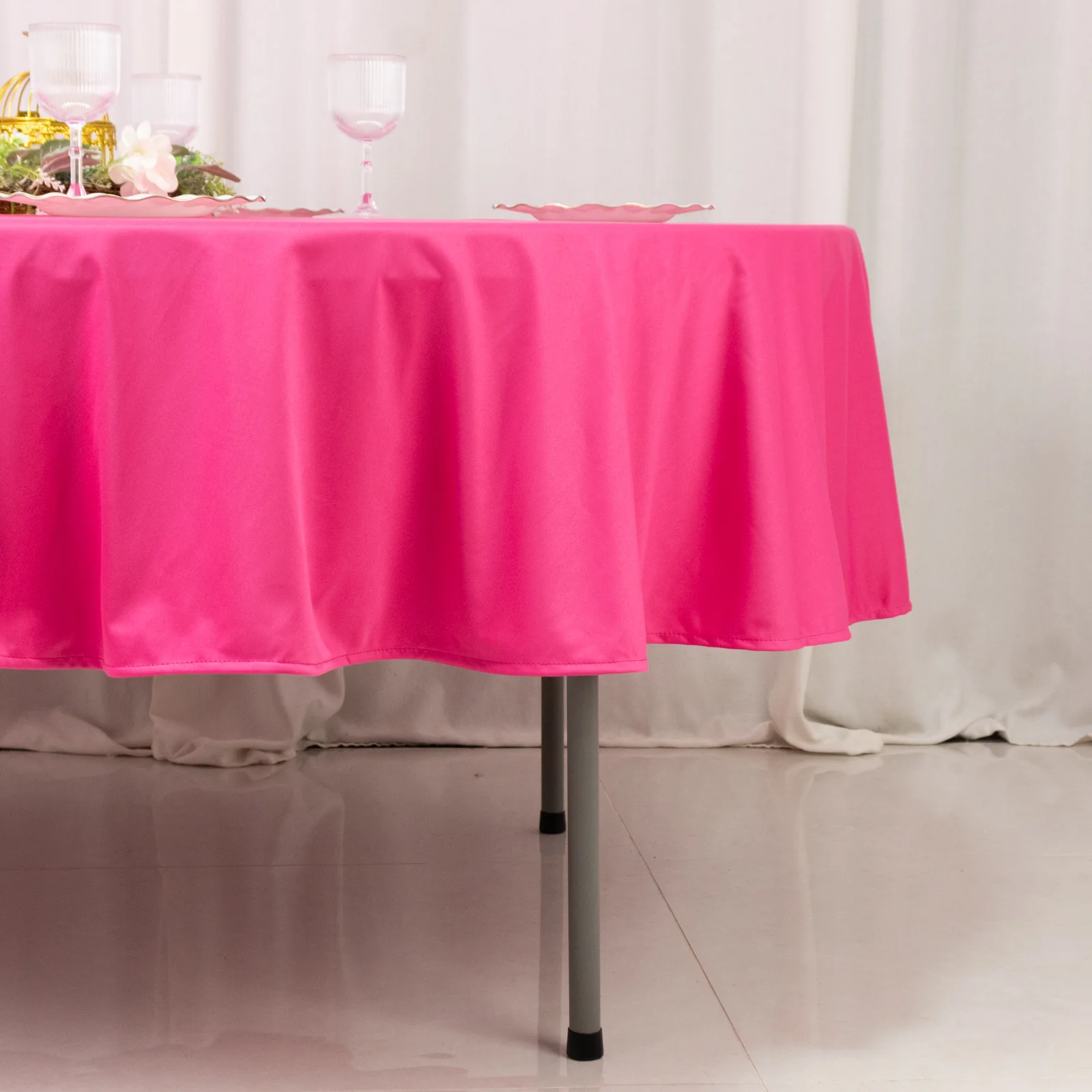 Scuba Round Tablecloth 90" Fuchsia - Wrinkle Free Table Cover - Image 2