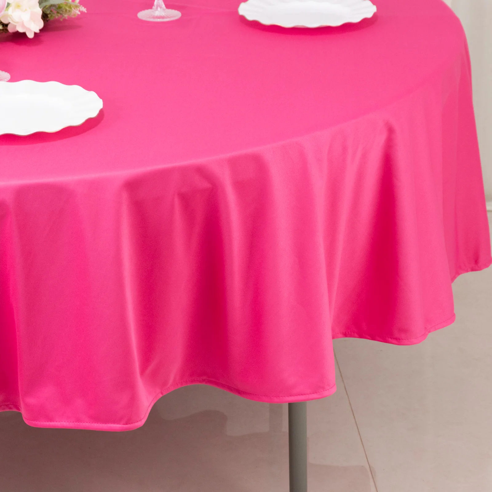 Scuba Round Tablecloth 90" Fuchsia - Wrinkle Free Table Cover - Image 6
