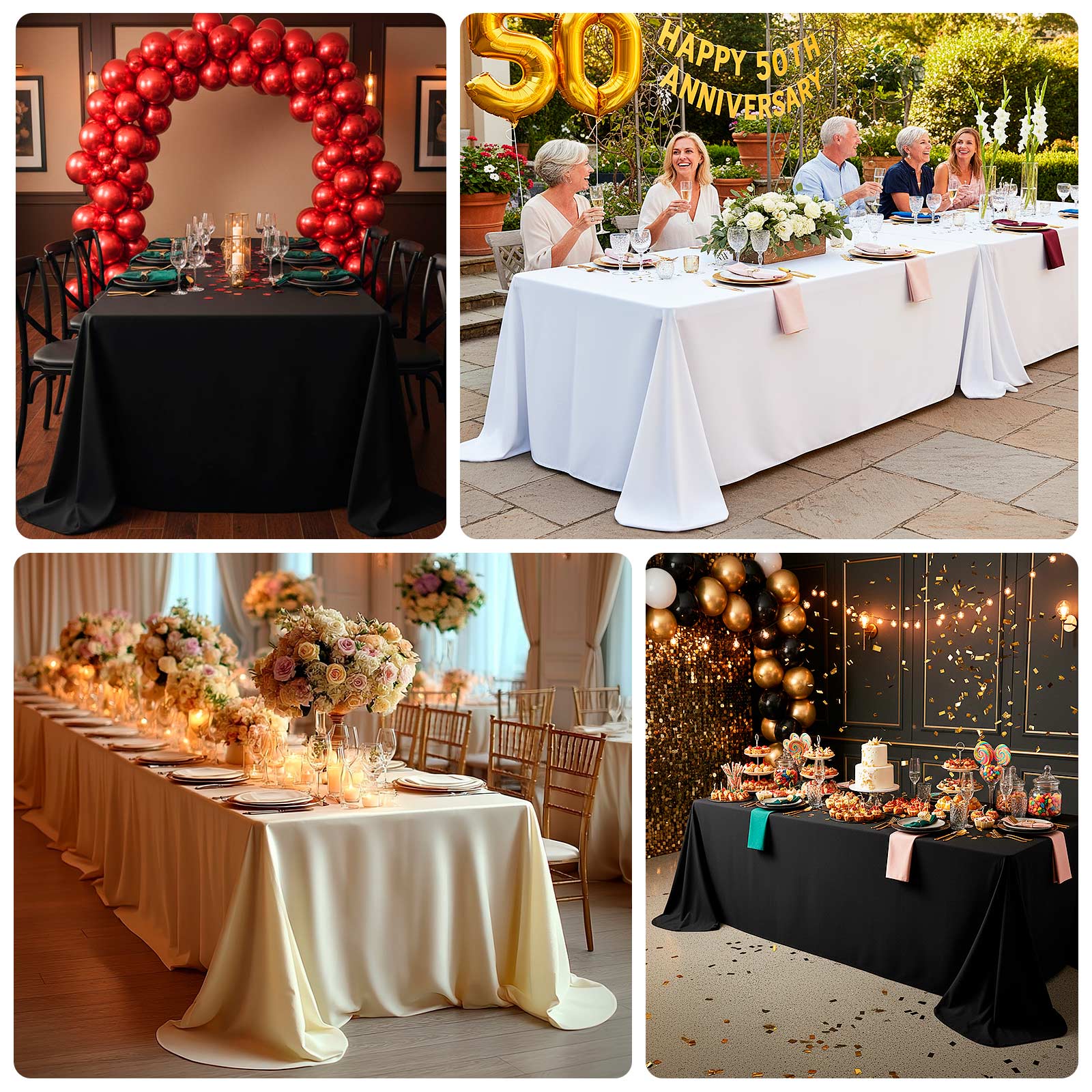 Scuba Rectangular Tablecloth 90"x132" Black with Rounded Corners – Wrinkle Free, Stain Resistant, Seamless Table Cover - Image 5