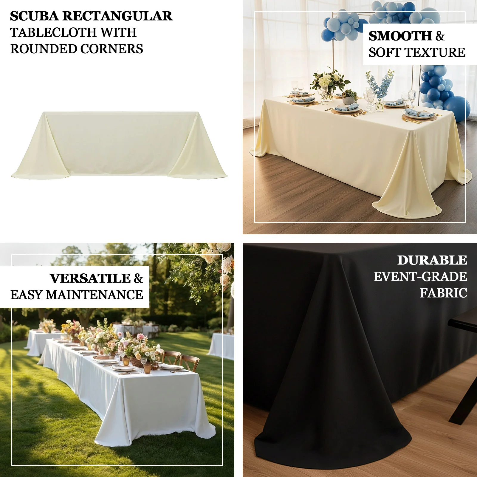 Scuba Rectangular Tablecloth 90"x132" White with Rounded Corners – Wrinkle Free, Stain Resistant, Seamless Table Cover - Image 4
