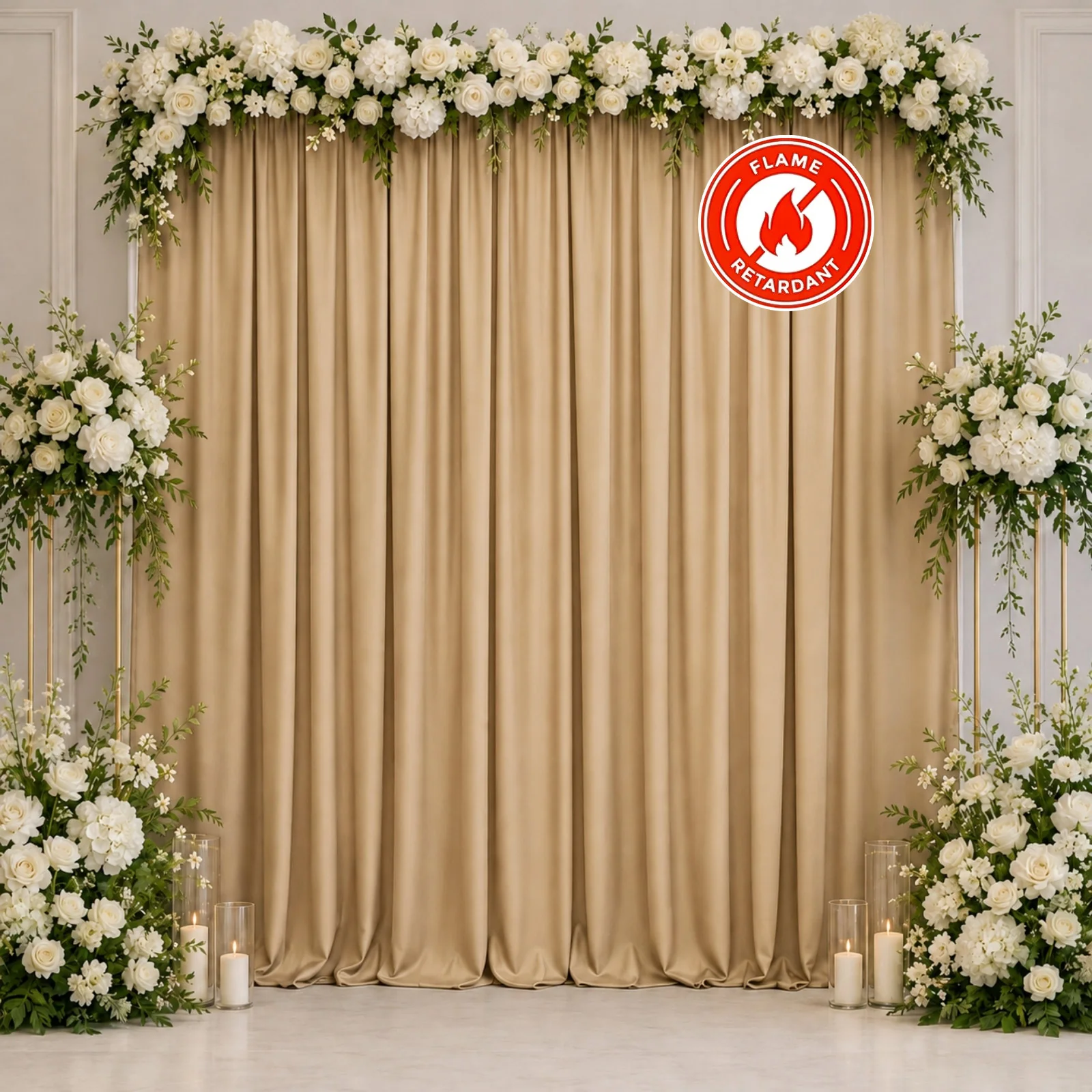 Scuba Polyester Backdrop Curtain Beige 10ftx10ft Durable Flame Resistant Wrinkle-Free Event Drape Panel With Rod Pocket - Image 3