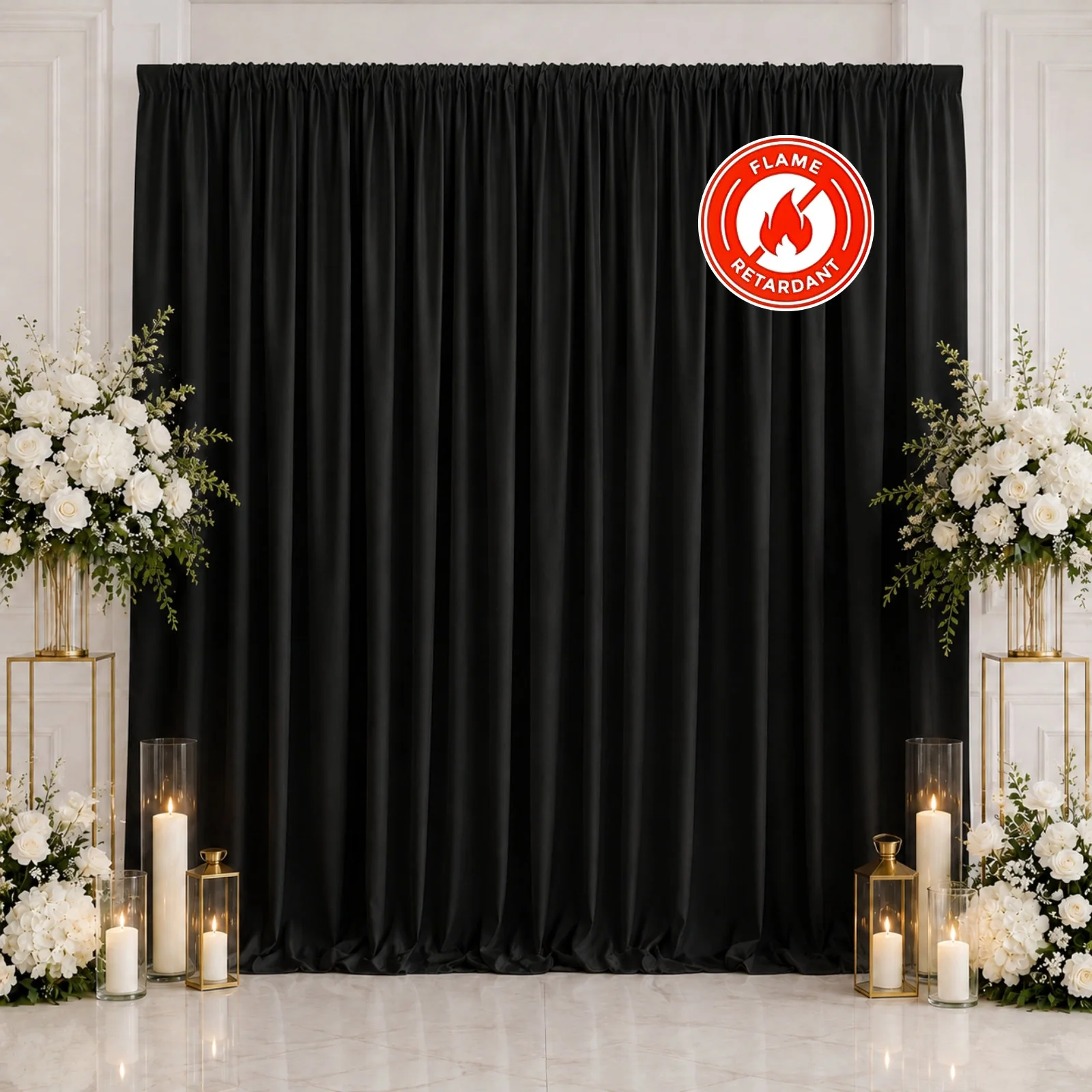 Scuba Polyester Backdrop Curtain Black 10ftx10ft Durable Flame Resistant Wrinkle-Free Event Drape Panel With Rod Pocket