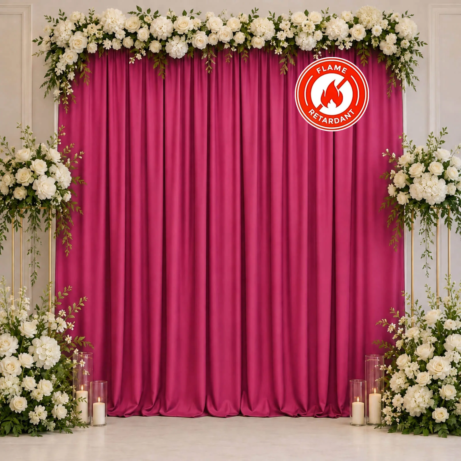 Scuba Polyester Backdrop Curtain Fuchsia 10ftx10ft Durable Flame Resistant Wrinkle-Free Event Drape Panel With Rod Pocket - Image 3
