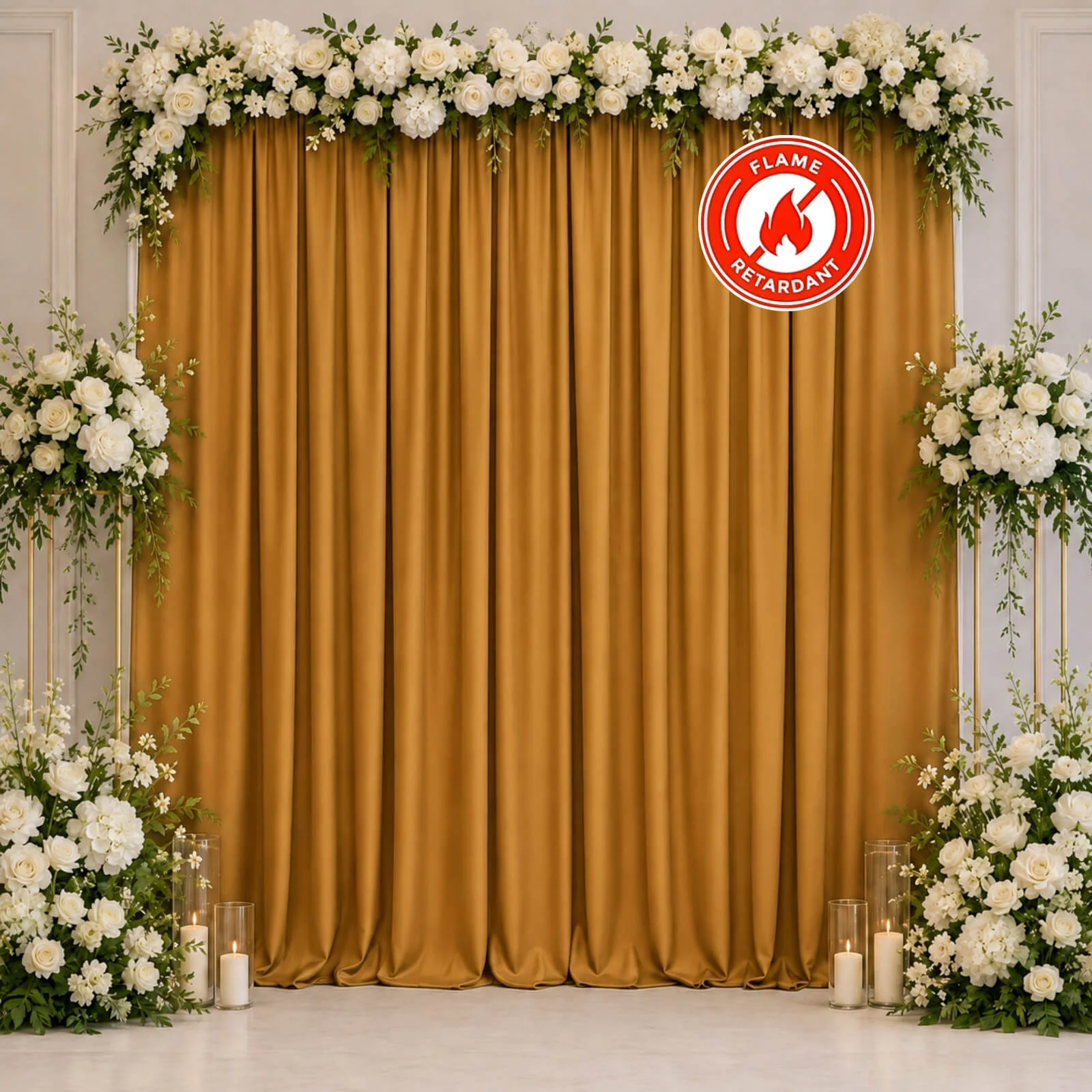 Scuba Polyester Backdrop Curtain Gold 10ftx10ft Durable Flame Resistant Wrinkle-Free Event Drape Panel With Rod Pocket - Image 3