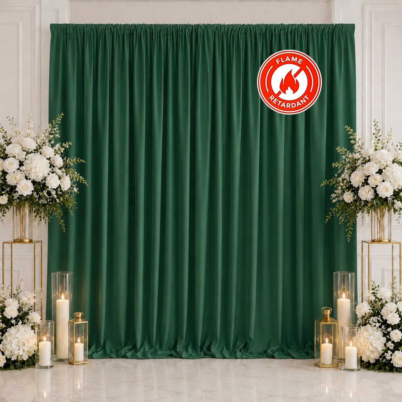 Scuba Polyester Backdrop Curtain Hunter Emerald Green 10ftx10ft Durable Flame Resistant Wrinkle-Free Event Drape Panel With Rod Pocket