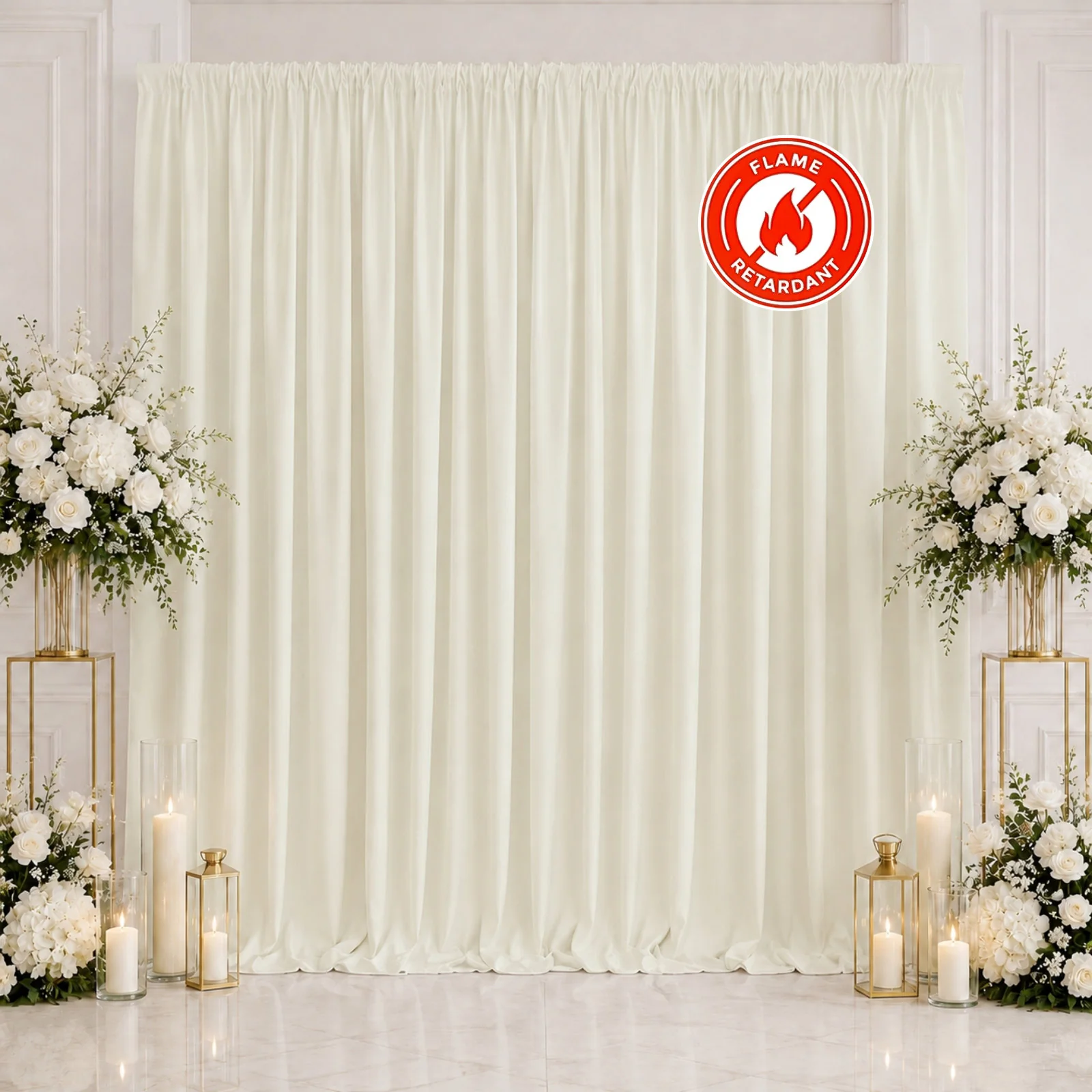 Scuba Polyester Backdrop Curtain Ivory 10ftx10ft Durable Flame Resistant Wrinkle-Free Event Drape Panel With Rod Pocket