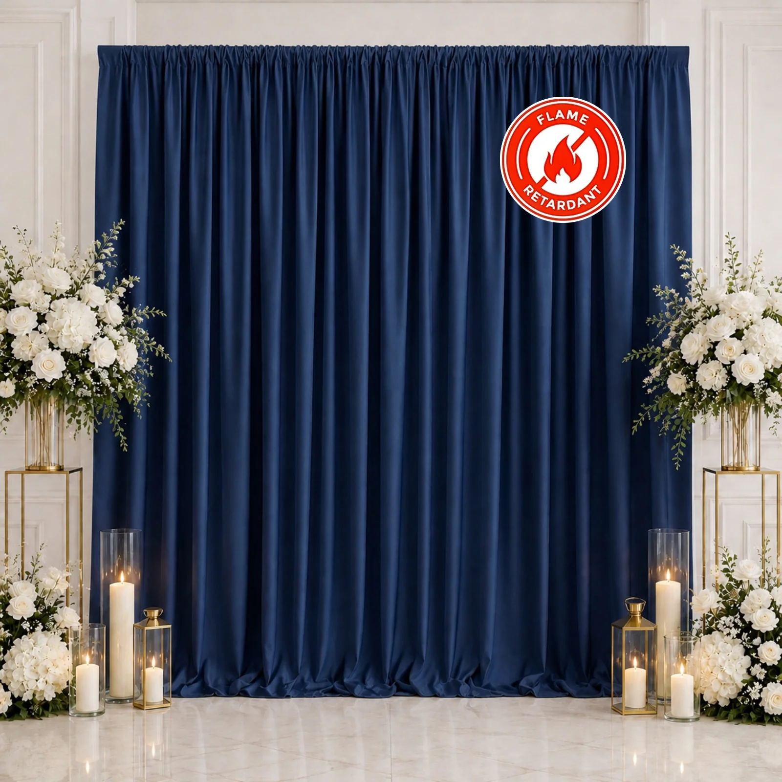 Scuba Polyester Backdrop Curtain Navy Blue 10ftx10ft Durable Flame Resistant Wrinkle-Free Event Drape Panel With Rod Pocket