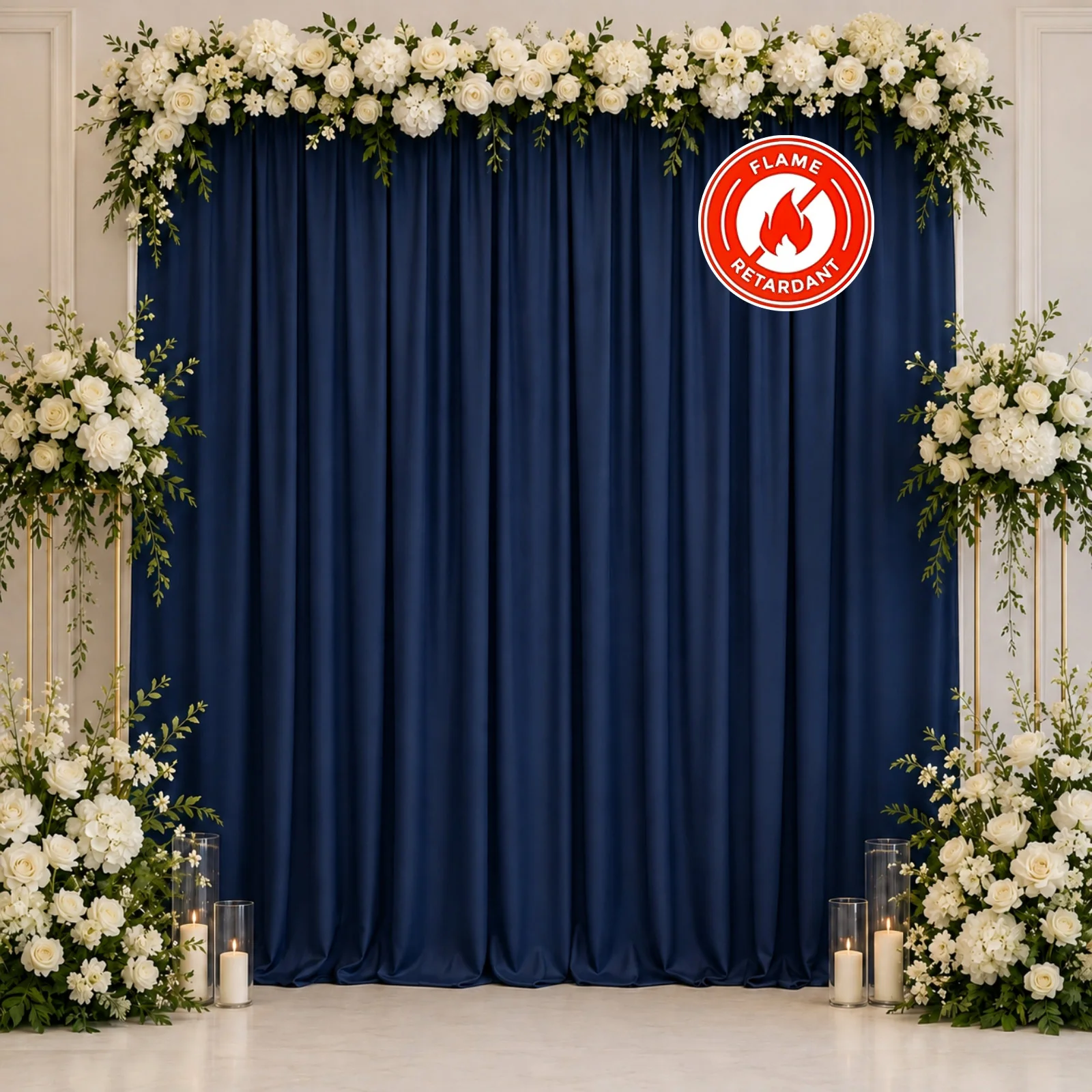 Scuba Polyester Backdrop Curtain Navy Blue 10ftx10ft Durable Flame Resistant Wrinkle-Free Event Drape Panel With Rod Pocket - Image 3