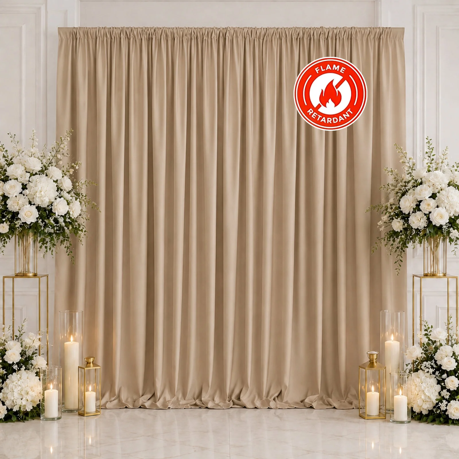 Scuba Polyester Backdrop Curtain Nude 10ftx10ft Durable Flame Resistant Wrinkle-Free Event Drape Panel With Rod Pocket